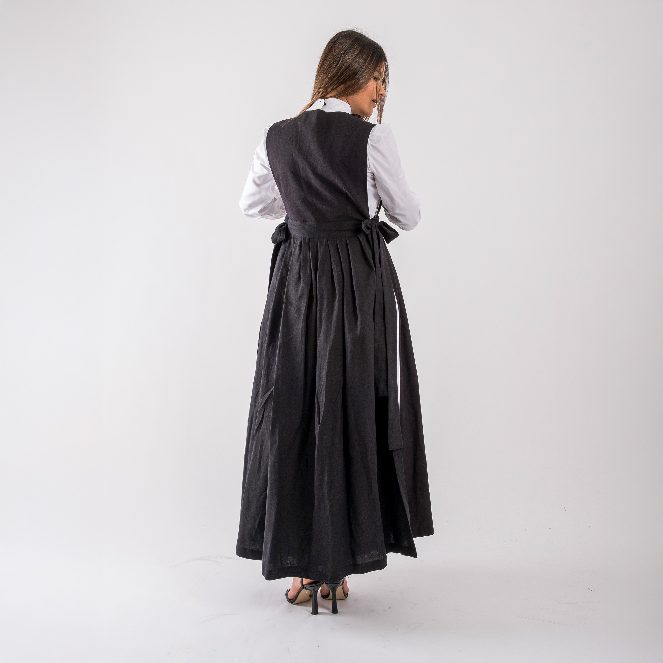 Pinafore Keten Elbise  - Lacivert