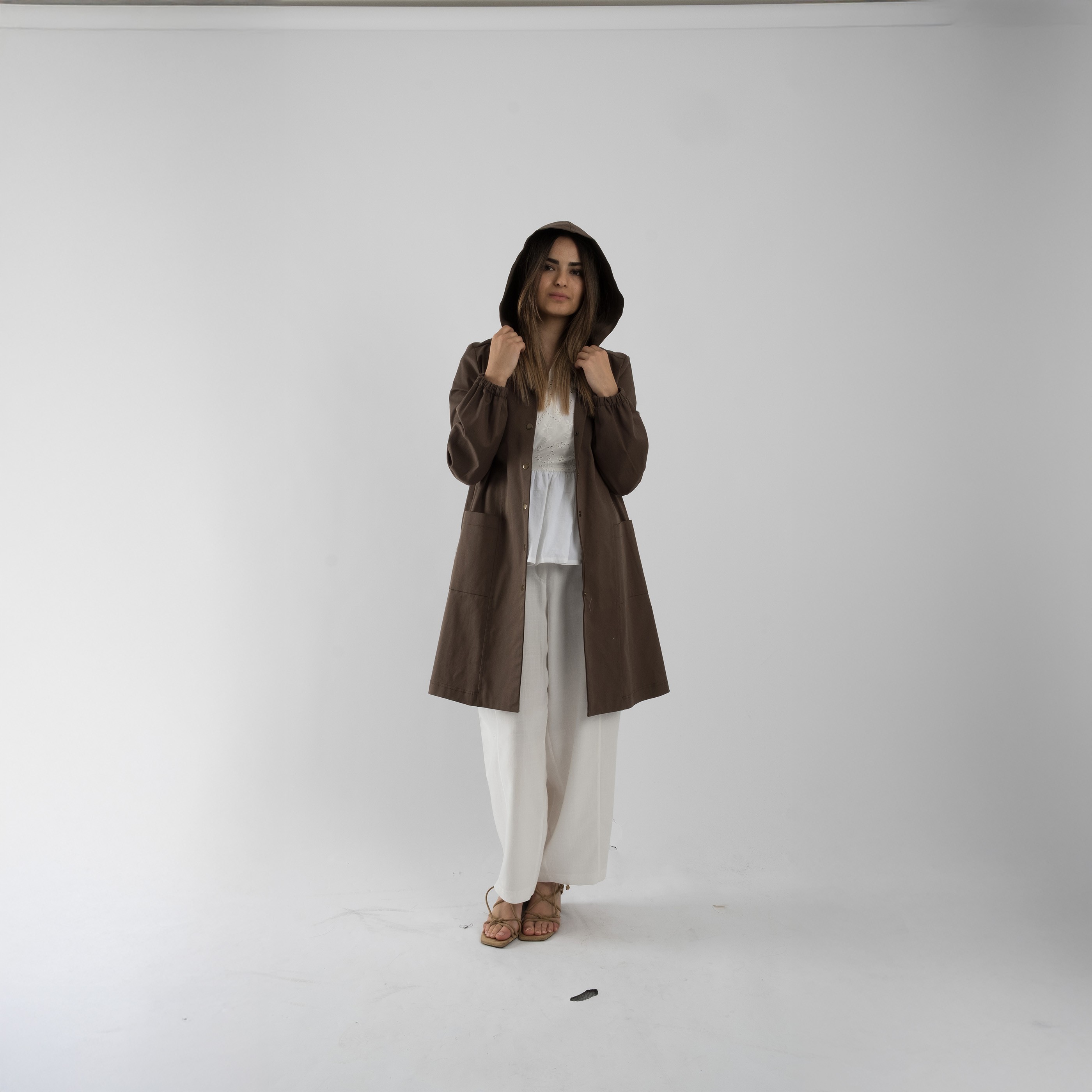 Gabardin Kapüşonlu Parka - Haki