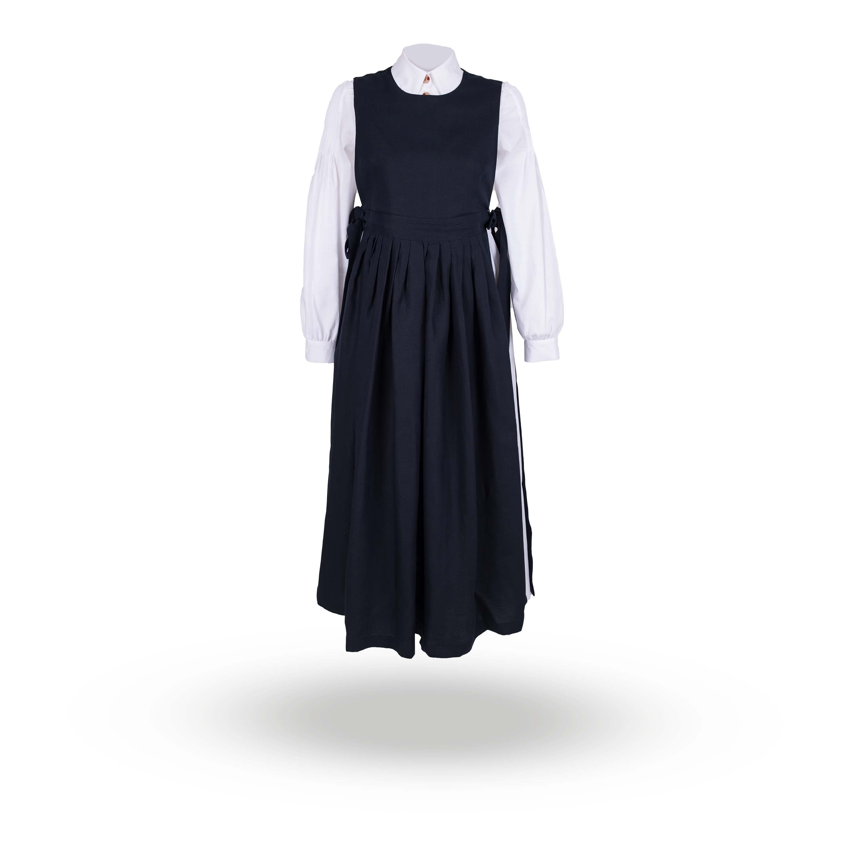 Pinafore Keten Elbise  - Lacivert