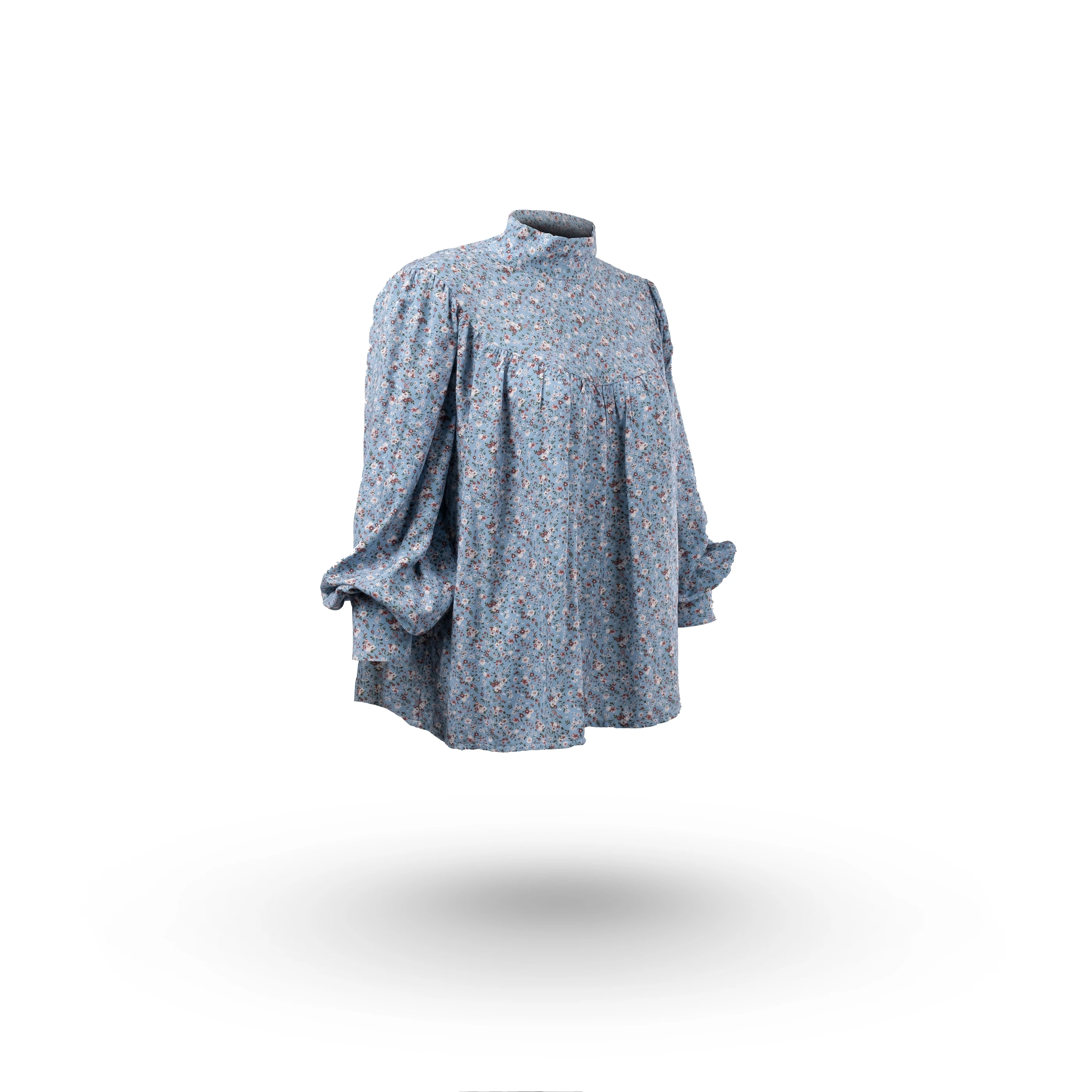 Çiçek Temalı Dik Yaka Bluz