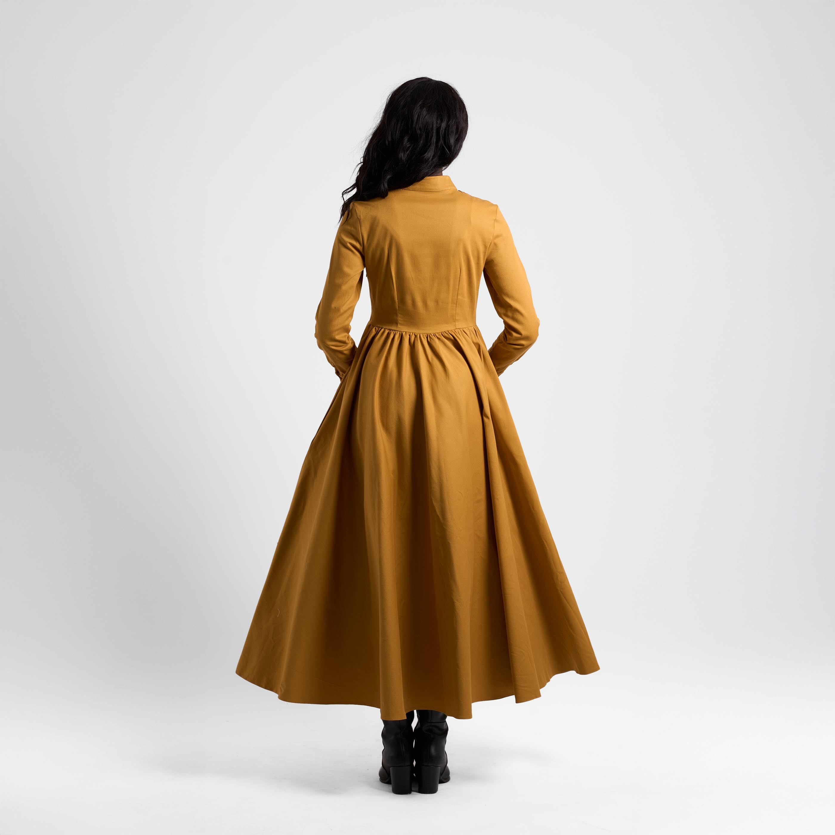 Gabardin Düğmeli Elbise - Hardal