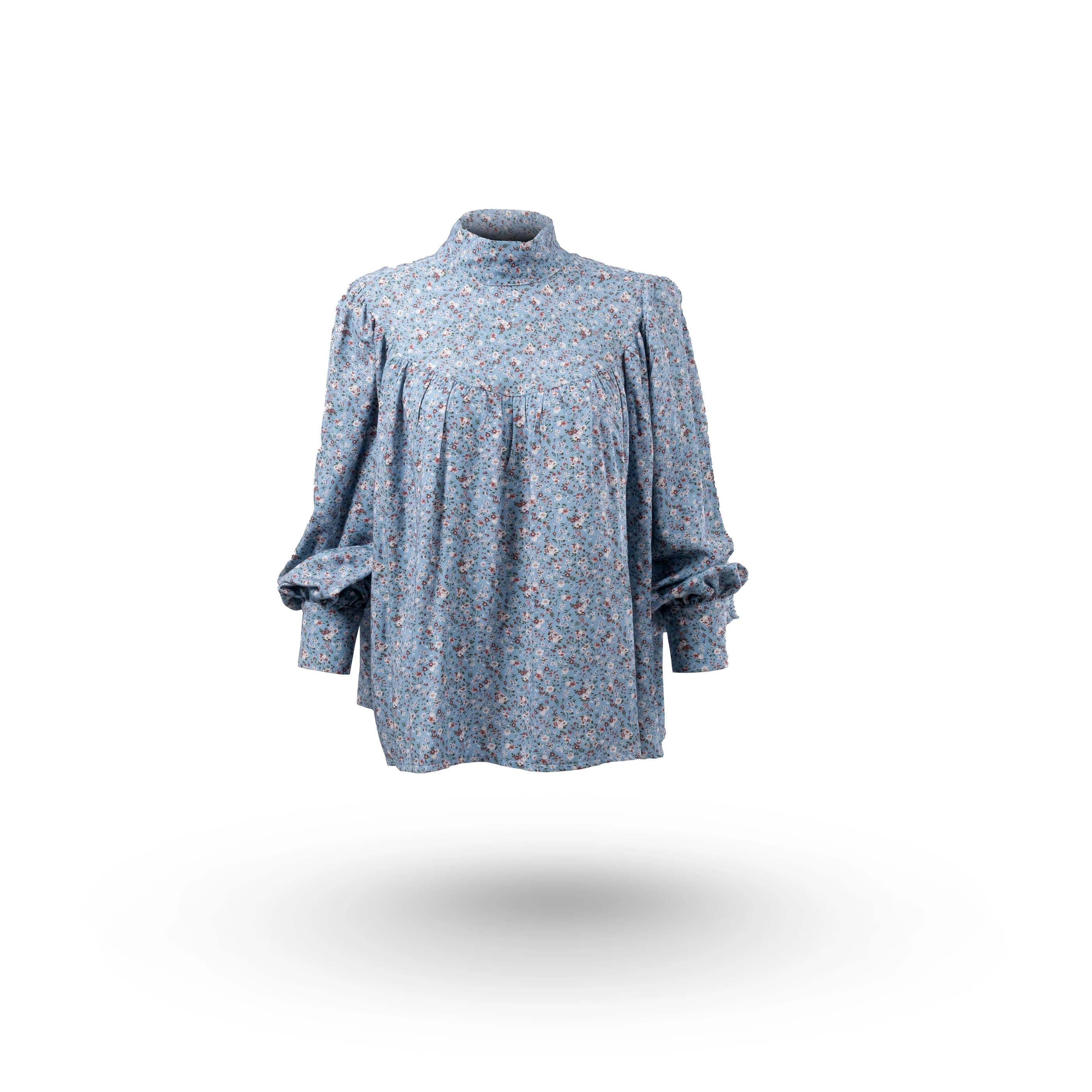 Çiçek Temalı Dik Yaka Bluz