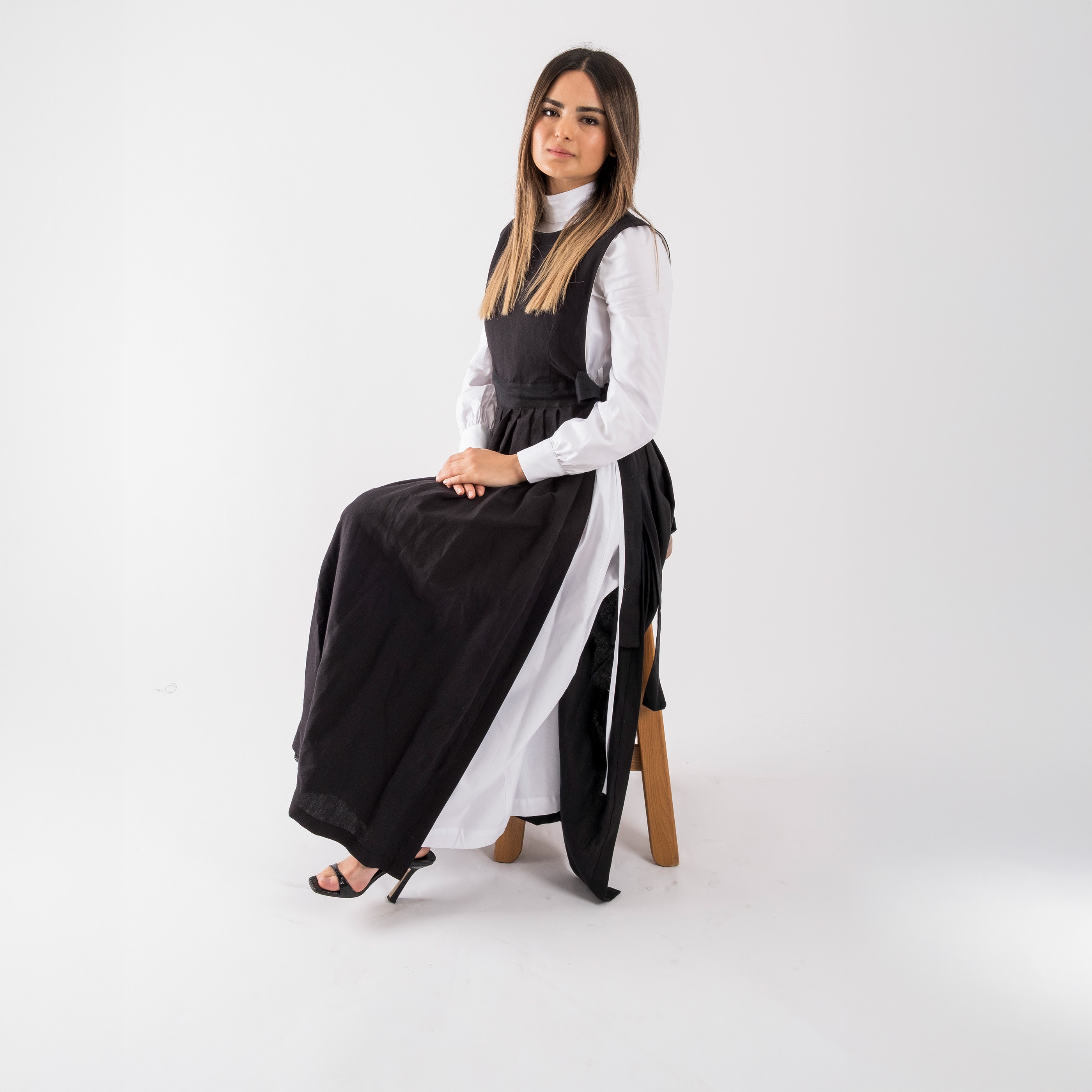 Pinafore Keten Elbise  - Lacivert