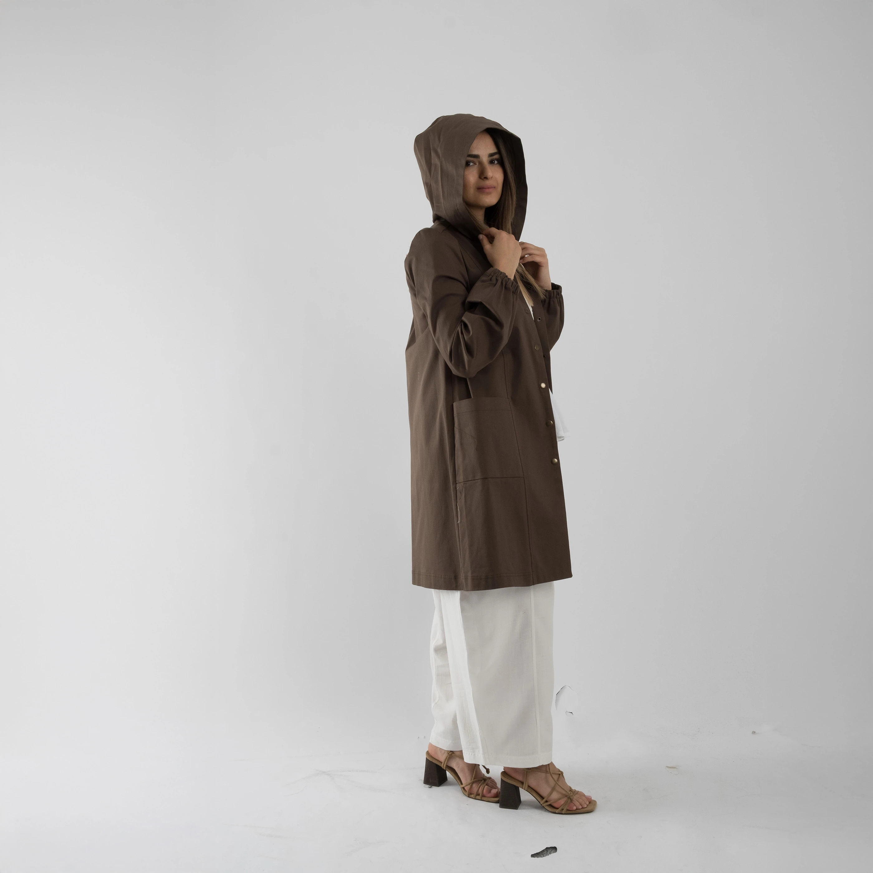 Gabardin Kapüşonlu Parka - Haki