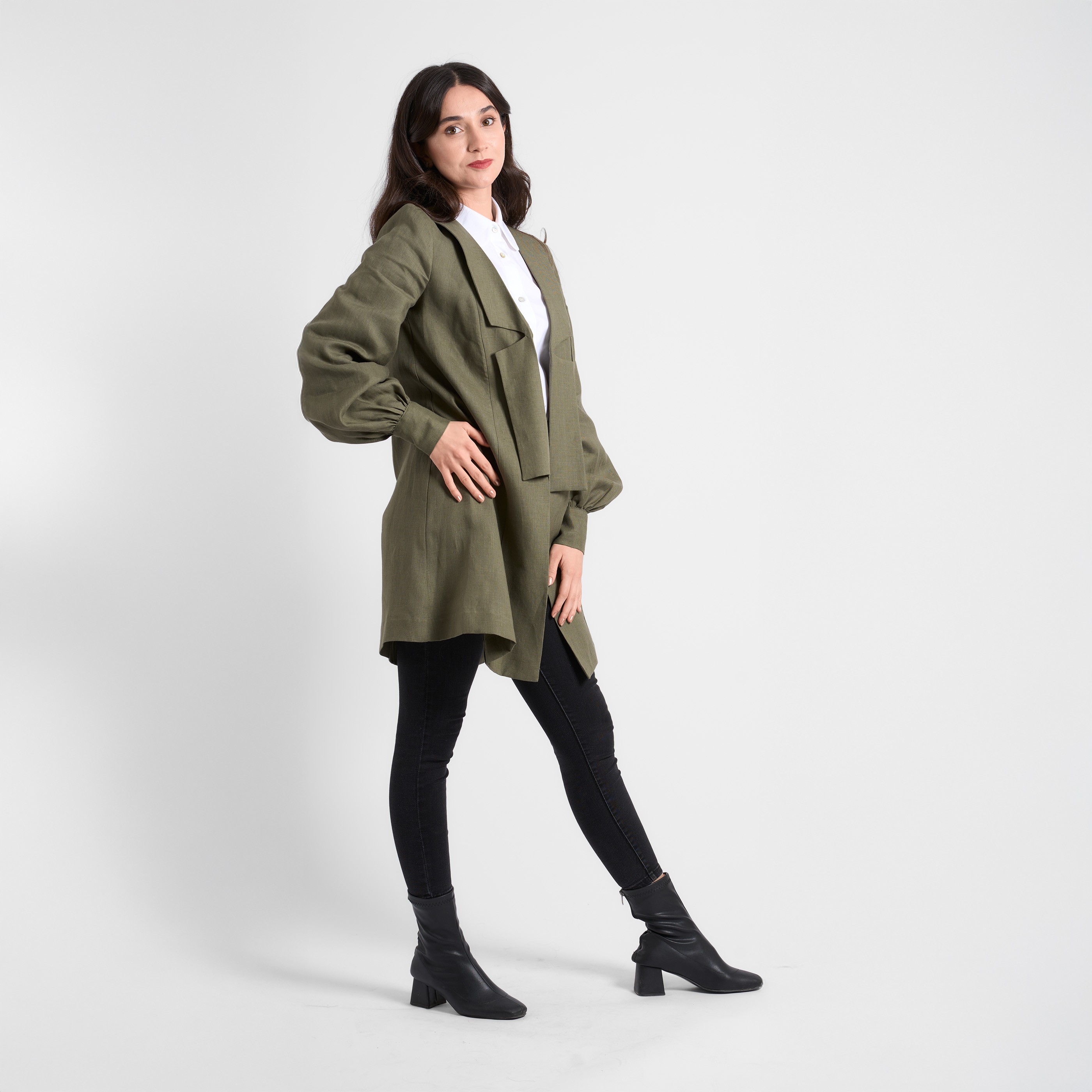 Kruvaze Detaylı Uzun Blazer Ceket
