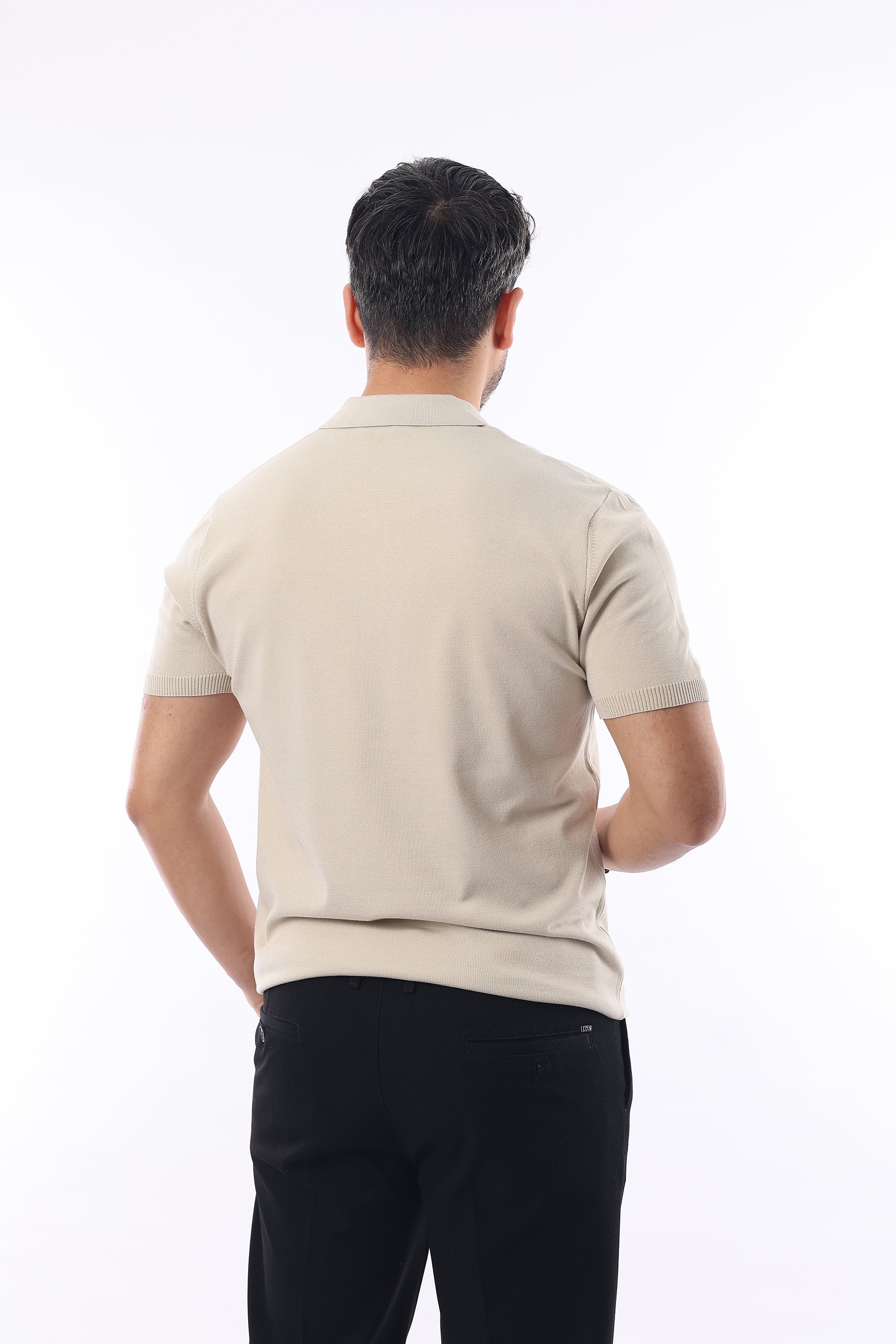 İDS Polo Yaka Triko Örme T-shirt - bej