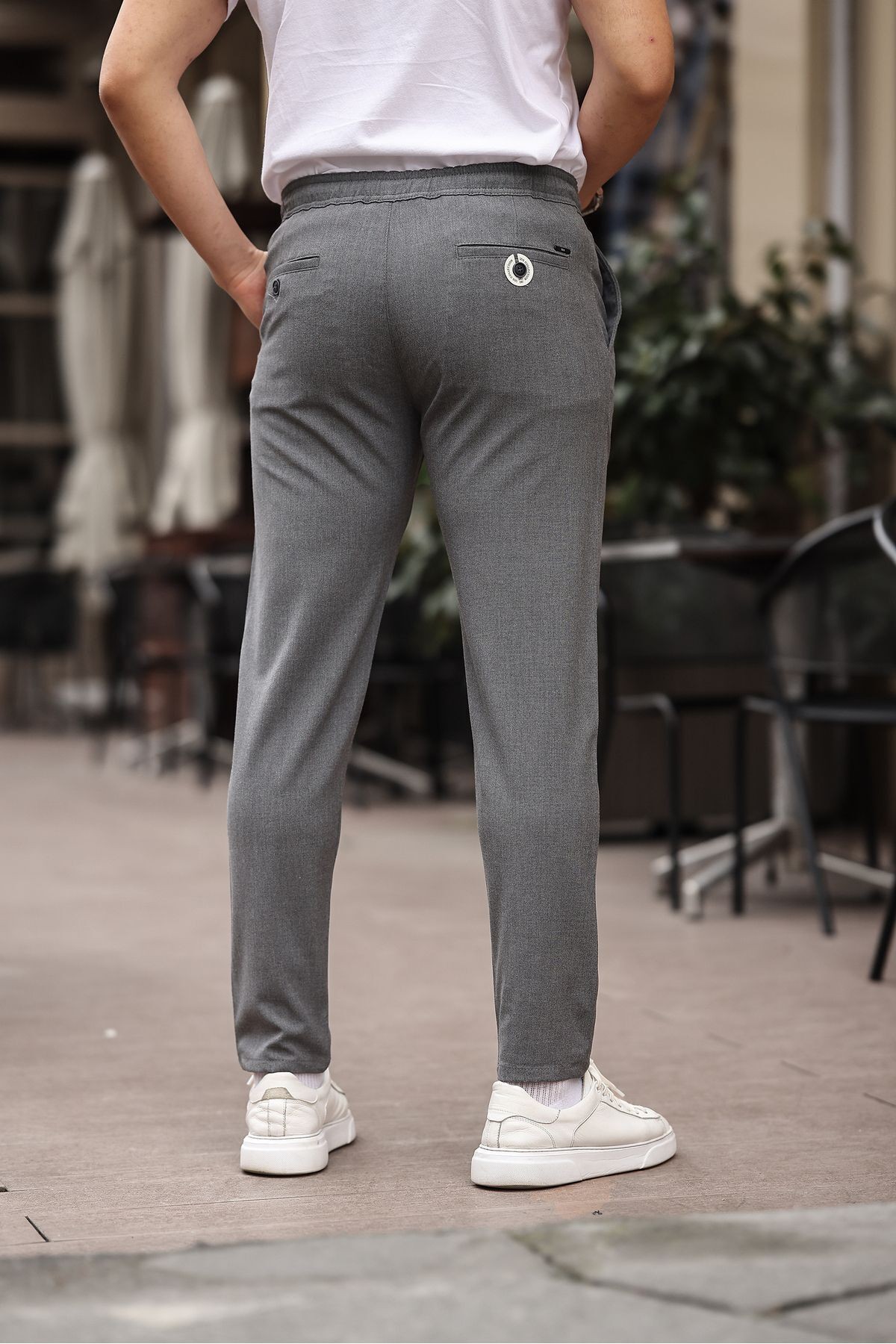 Erkek  Jogger Kesim Bel Lastikli Esnek Likralı Silimfit Kumaş Pantolon - gri̇