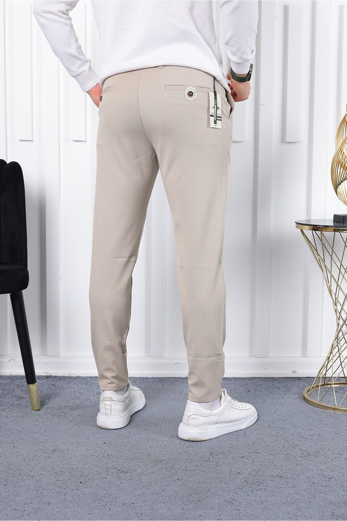 Kışlık  Slim Fit Likralı Kumaş Pantolon - bej