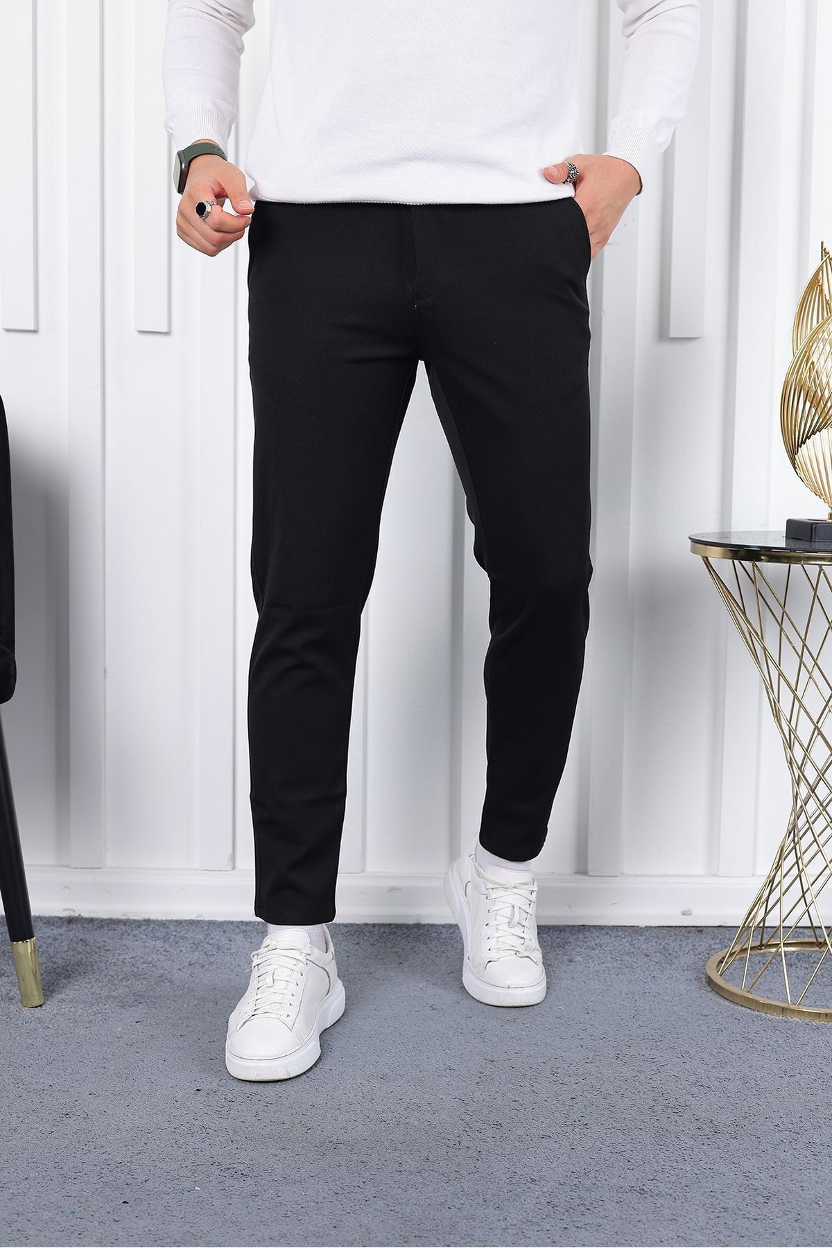 Kışlık  Slim Fit Likralı Kumaş Pantolon - siyah