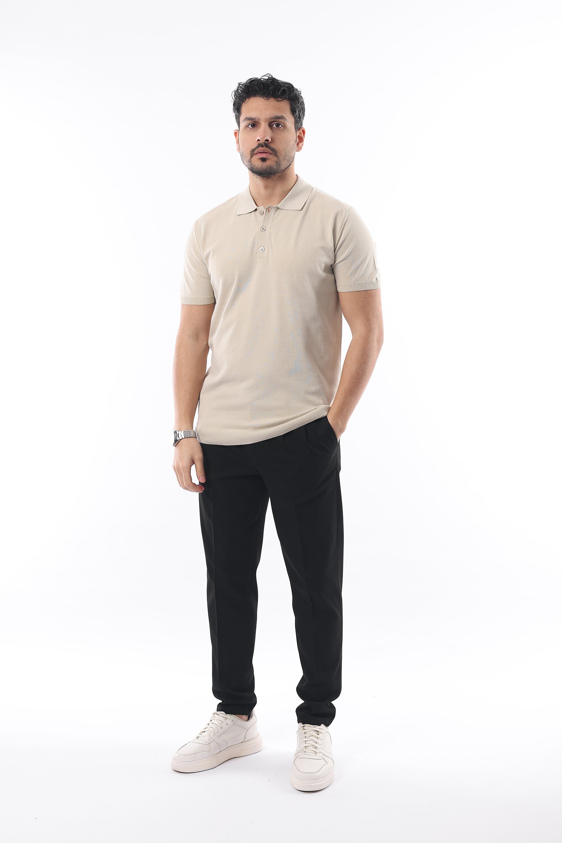İDS Polo Yaka Triko Örme T-shirt - bej