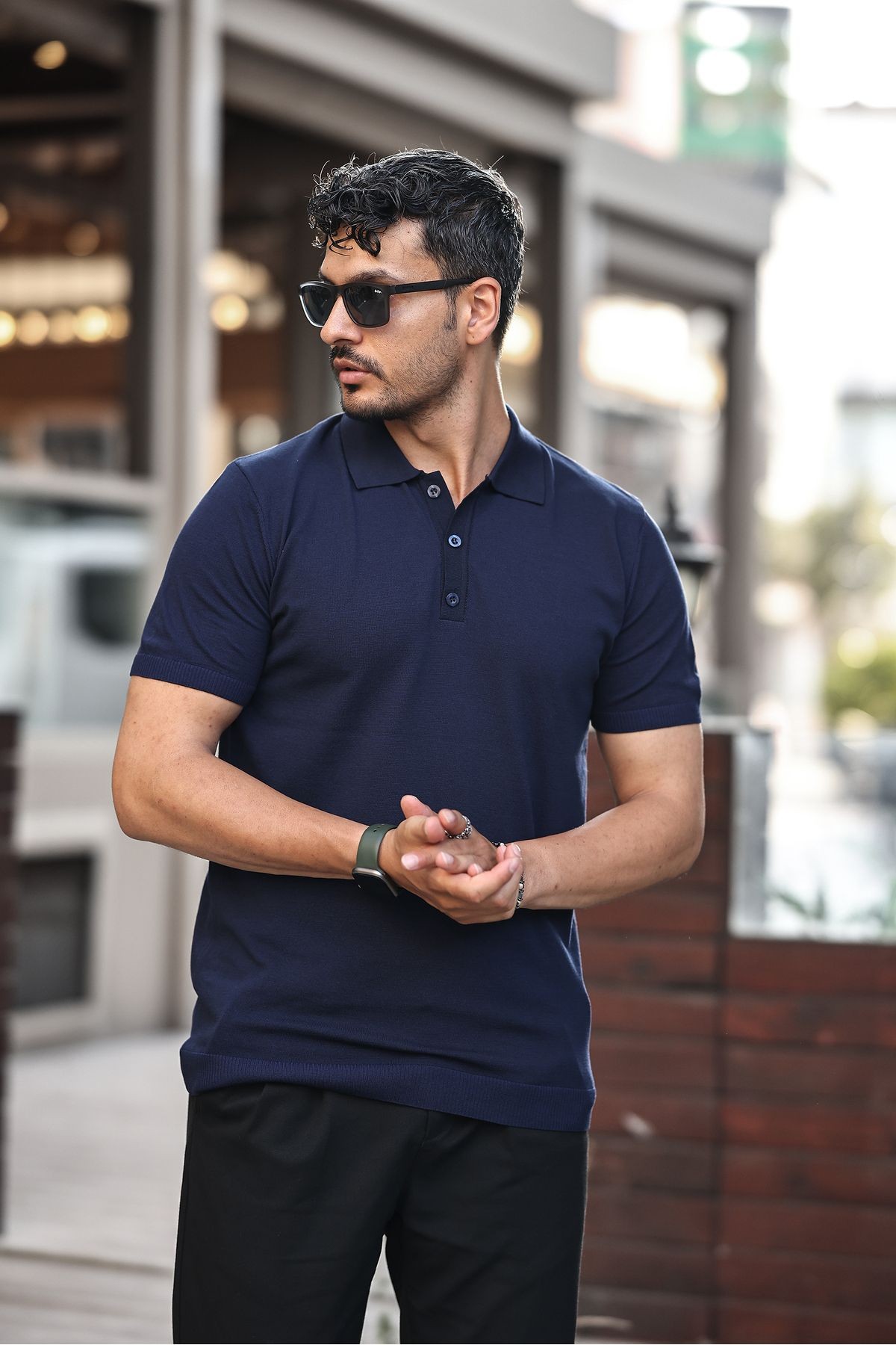 ERKEK VİSKOZ KARIŞIMLI TRİKO POLO T-SHIRT 3 DÜĞMELİ ESNEK VE NEFES ALAN KALİTELİ - laci̇vert