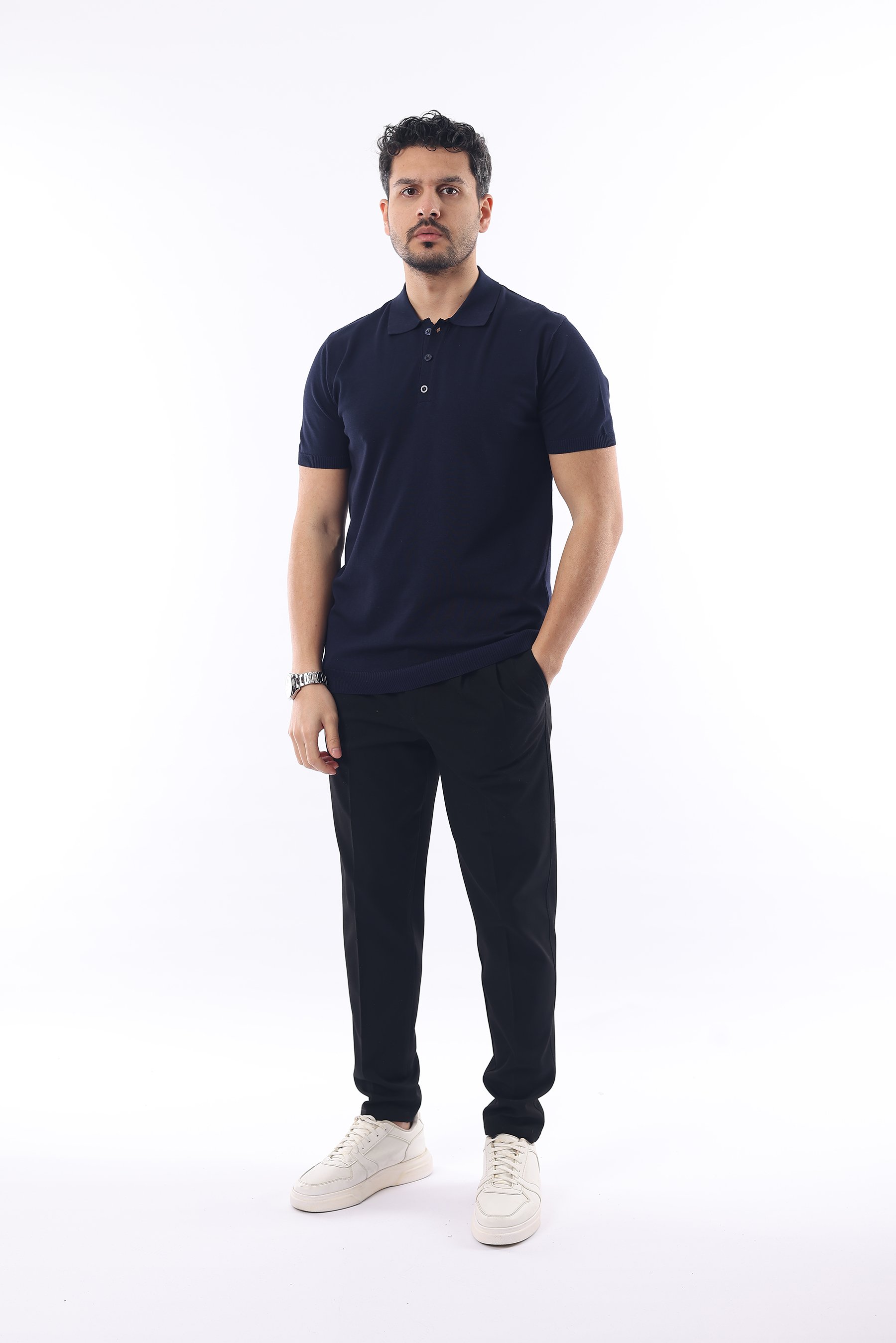 İDS Polo Yaka Triko Örme T-shirt - laci̇vert