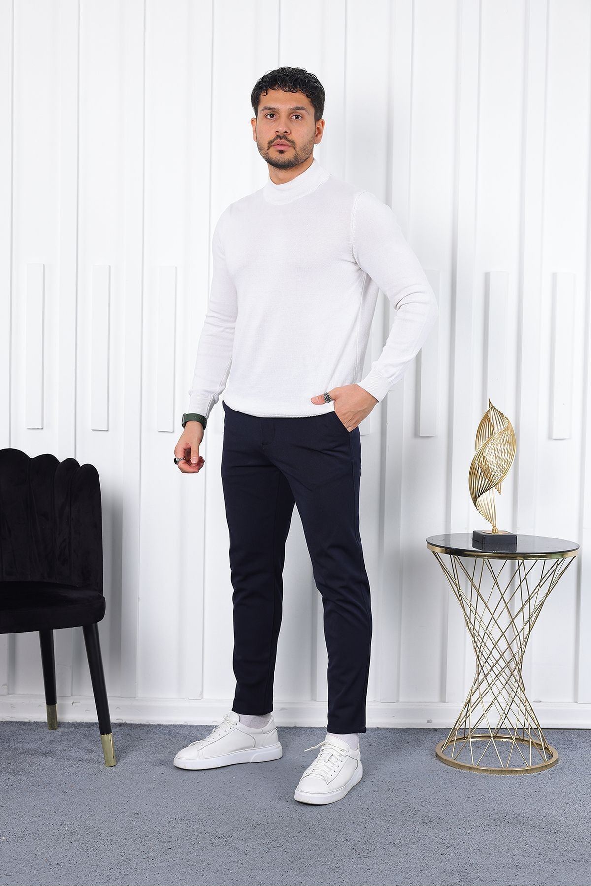 Kışlık  Slim Fit Likralı Kumaş Pantolon - lacivert