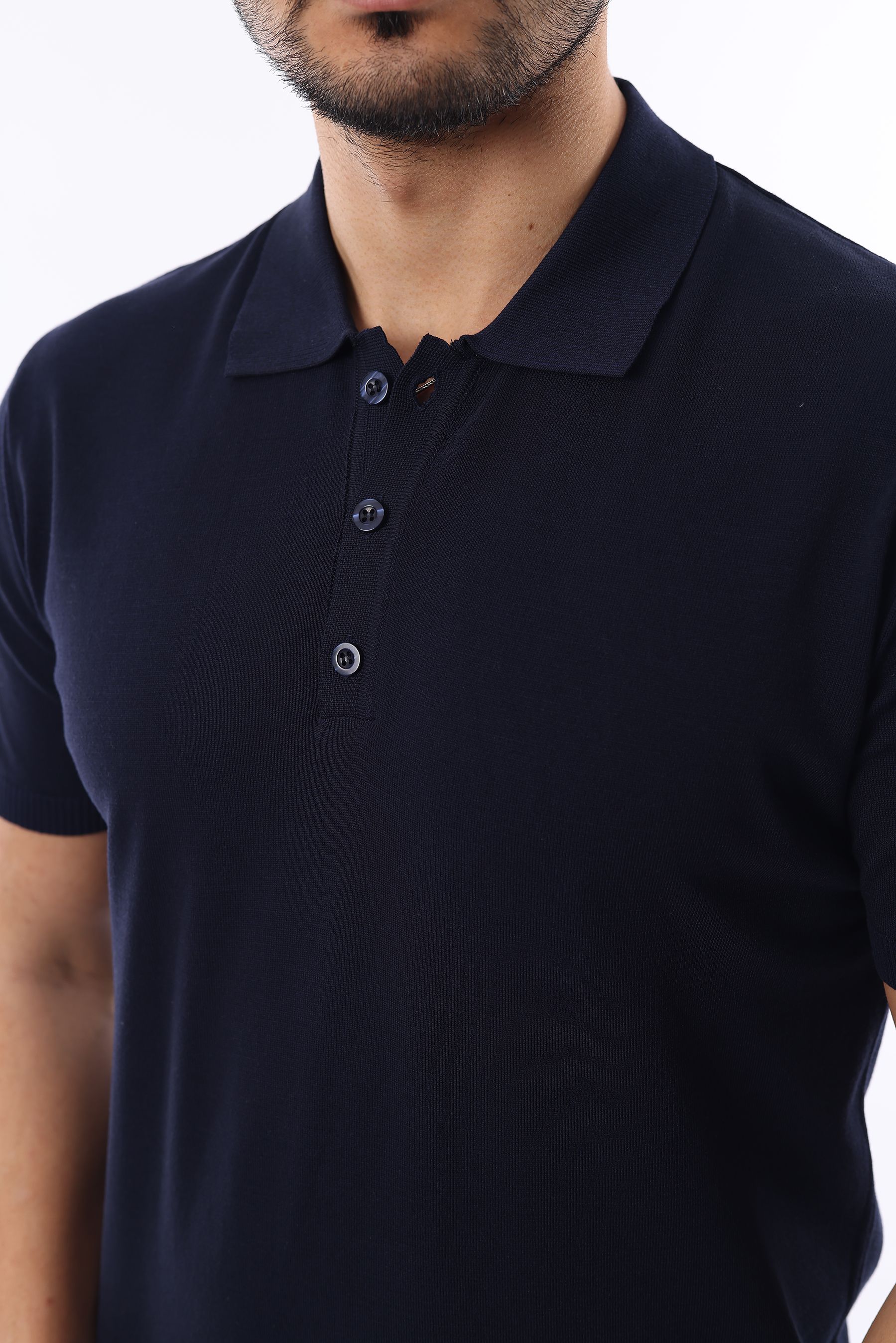 İDS Polo Yaka Triko Örme T-shirt - laci̇vert