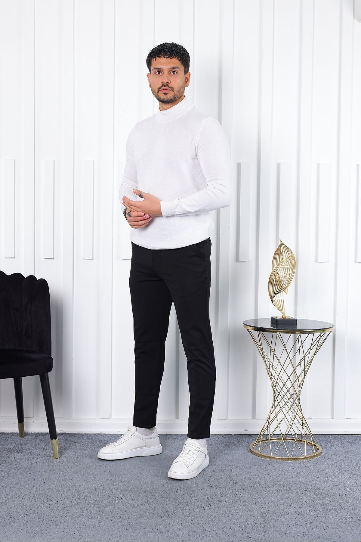 Kışlık  Slim Fit Likralı Kumaş Pantolon - siyah