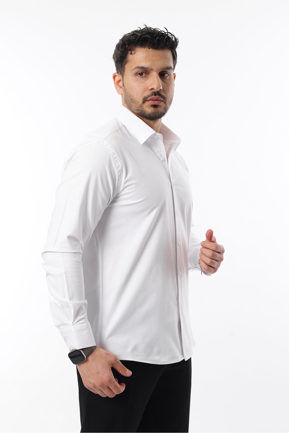 Extra likralı Modern Slim Fit Saten kumaş Uzun Kol Erkek Gömlek