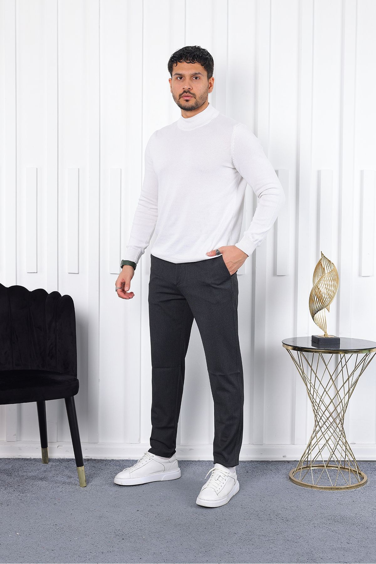 Kışlık  Slim Fit Likralı Kumaş Pantolon - antrasit