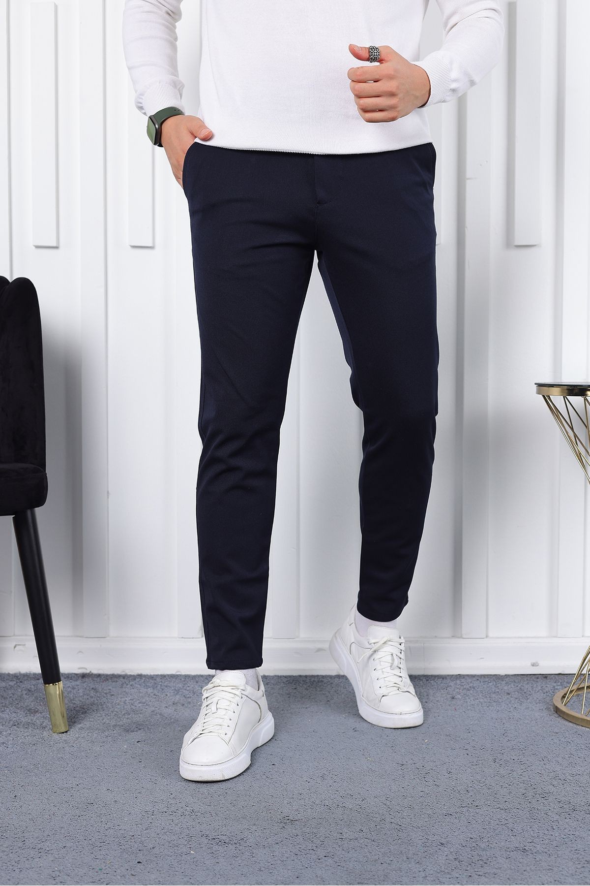 Kışlık  Slim Fit Likralı Kumaş Pantolon - lacivert