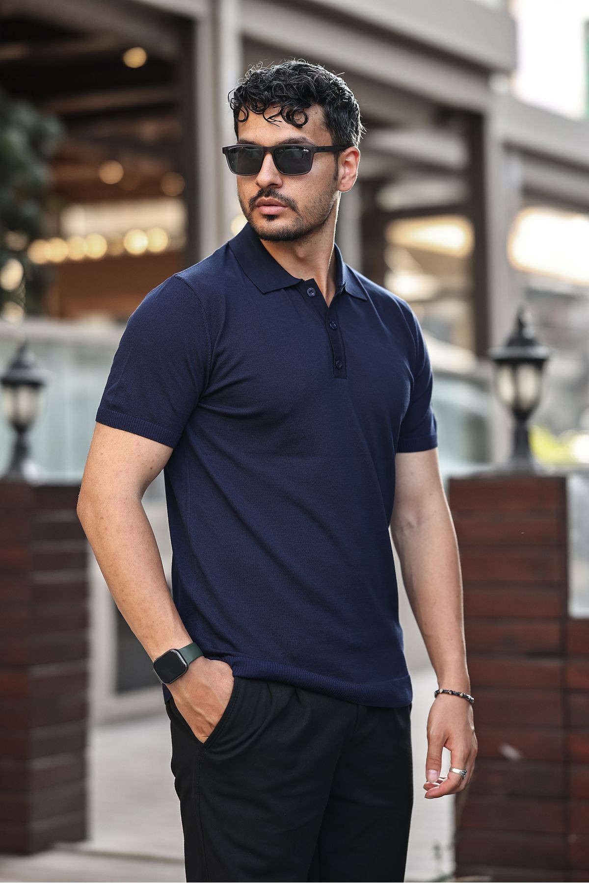 ERKEK VİSKOZ KARIŞIMLI TRİKO POLO T-SHIRT 3 DÜĞMELİ ESNEK VE NEFES ALAN KALİTELİ - laci̇vert