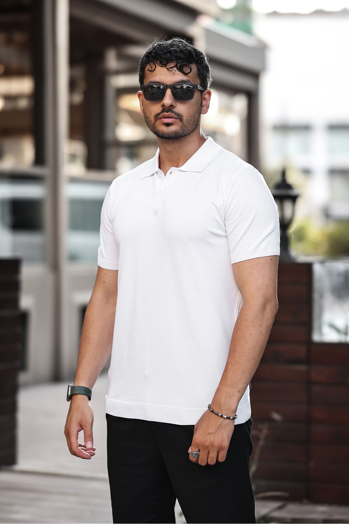 ERKEK VİSKOZ KARIŞIMLI TRİKO POLO T-SHIRT 3 DÜĞMELİ ESNEK VE NEFES ALAN KALİTELİ - beyaz