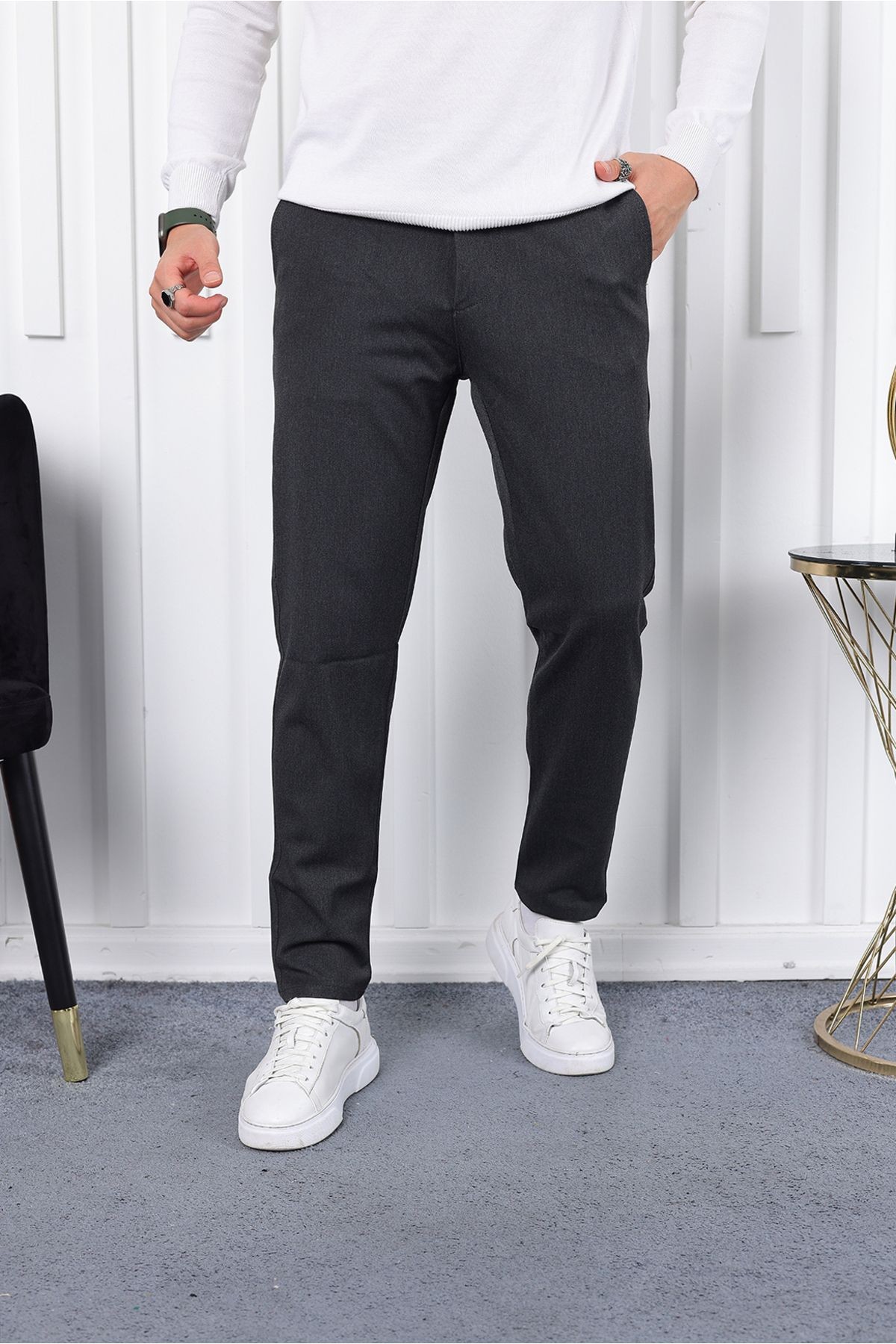 Kışlık  Slim Fit Likralı Kumaş Pantolon - antrasit