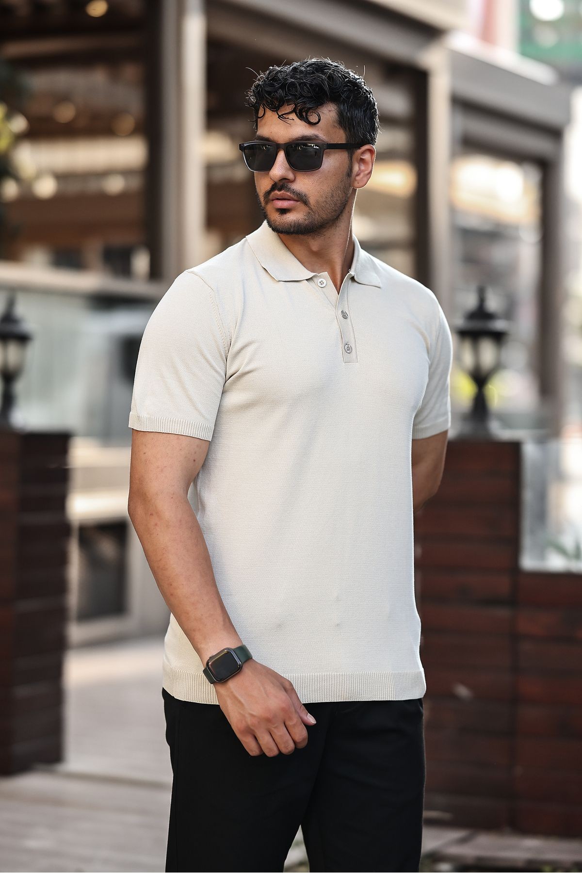 ERKEK VİSKOZ KARIŞIMLI TRİKO POLO T-SHIRT 3 DÜĞMELİ ESNEK VE NEFES ALAN KALİTELİ - bej