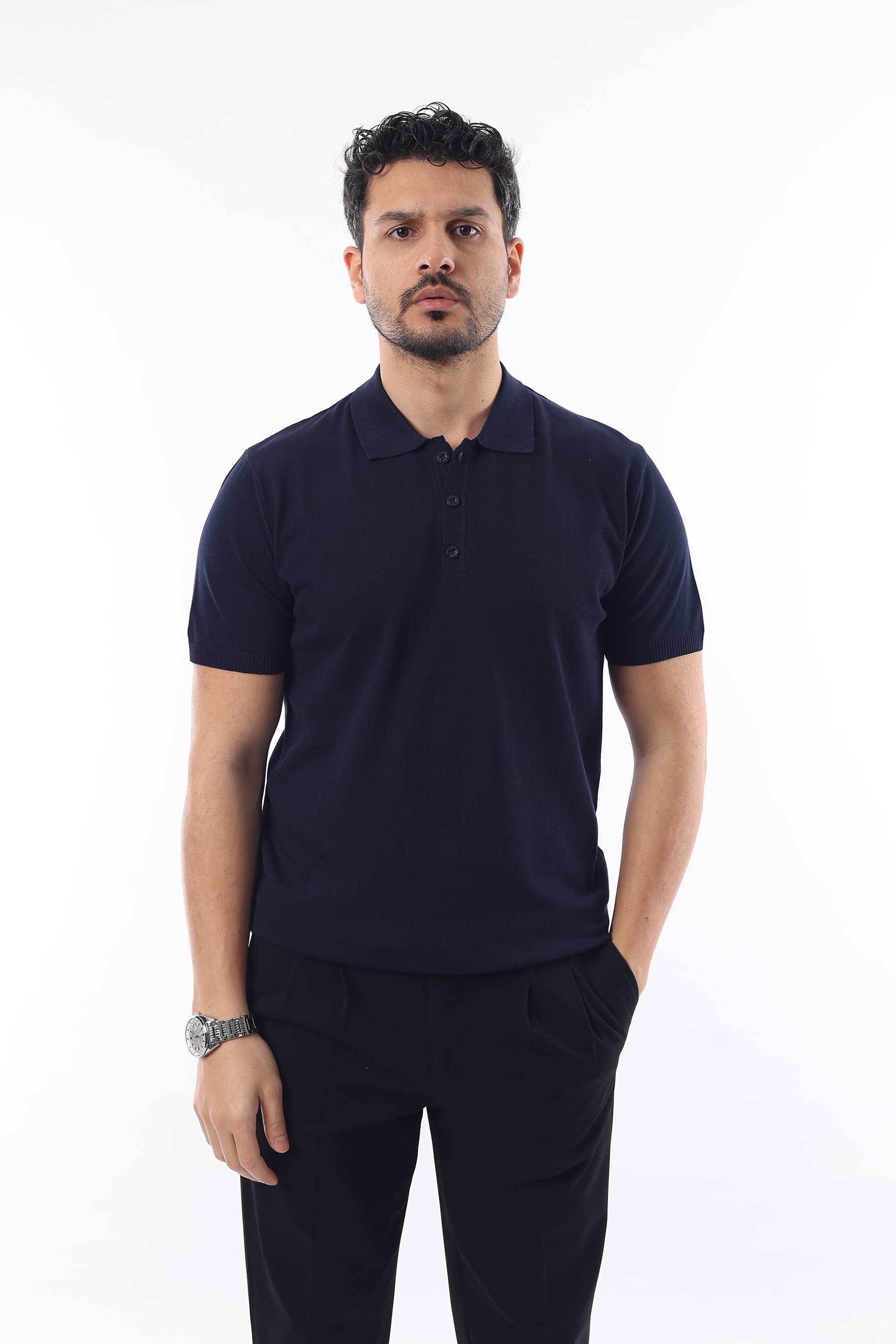İDS Polo Yaka Triko Örme T-shirt - laci̇vert