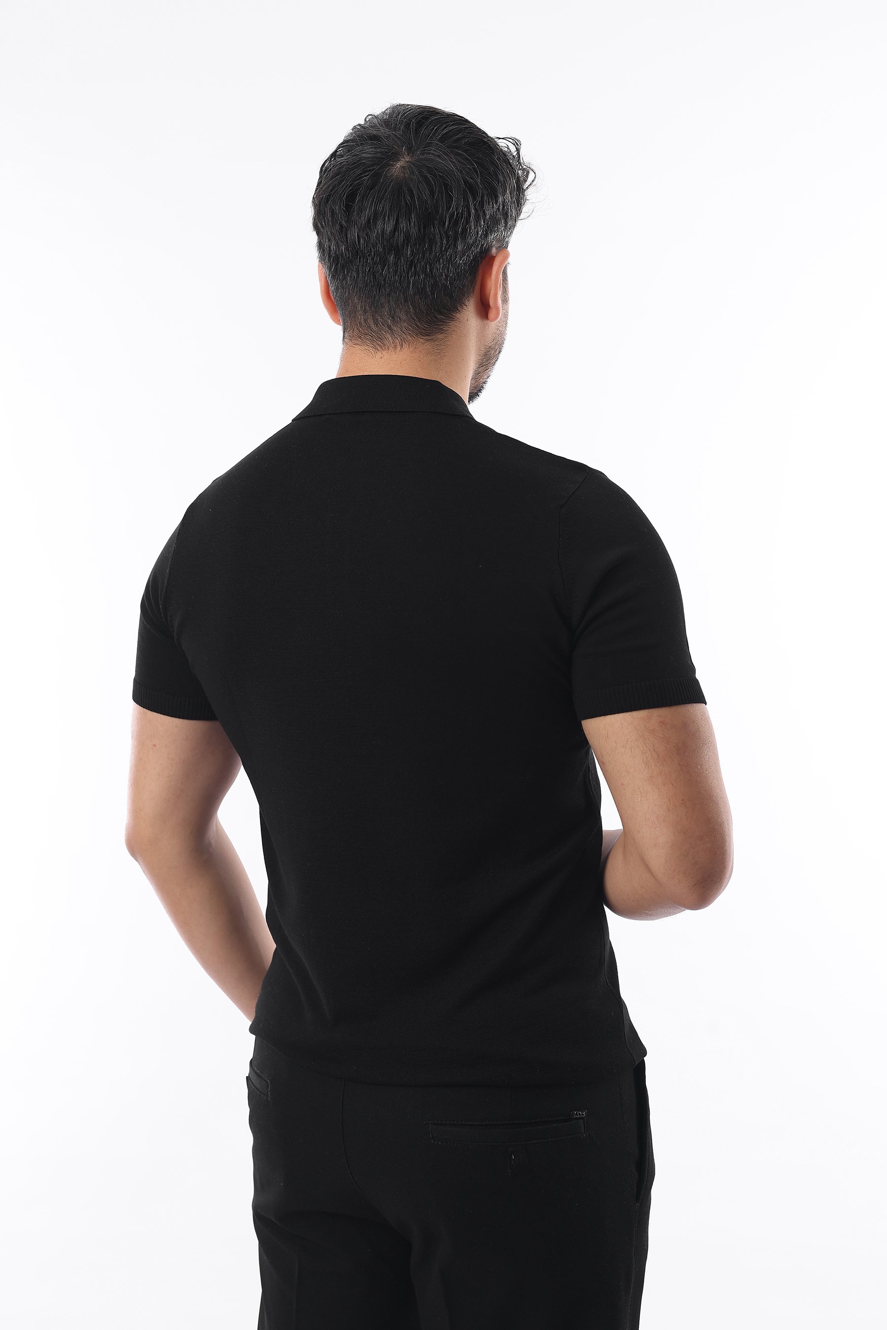 İDS Polo Yaka Triko Örme T-shirt - si̇yah