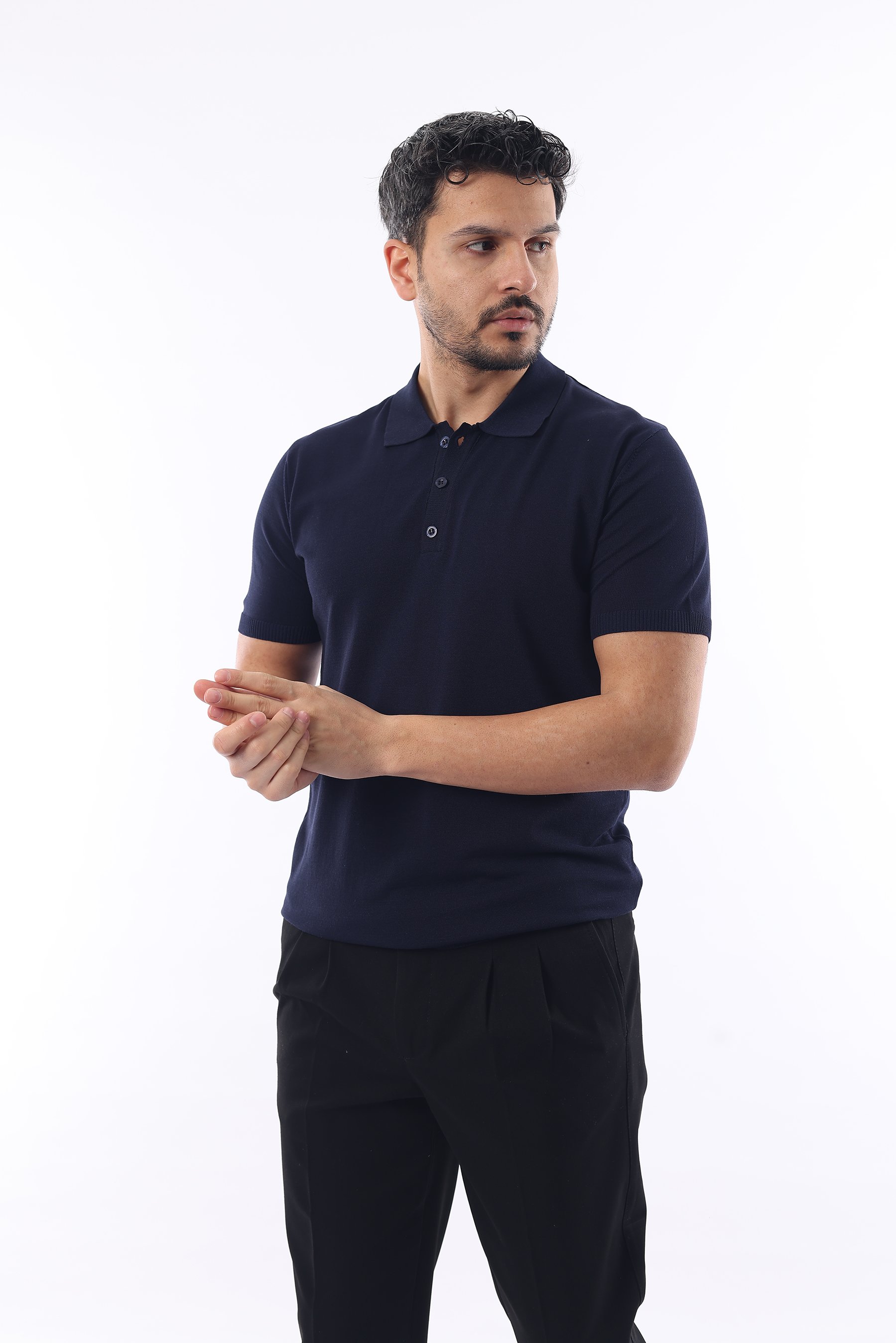 İDS Polo Yaka Triko Örme T-shirt - laci̇vert