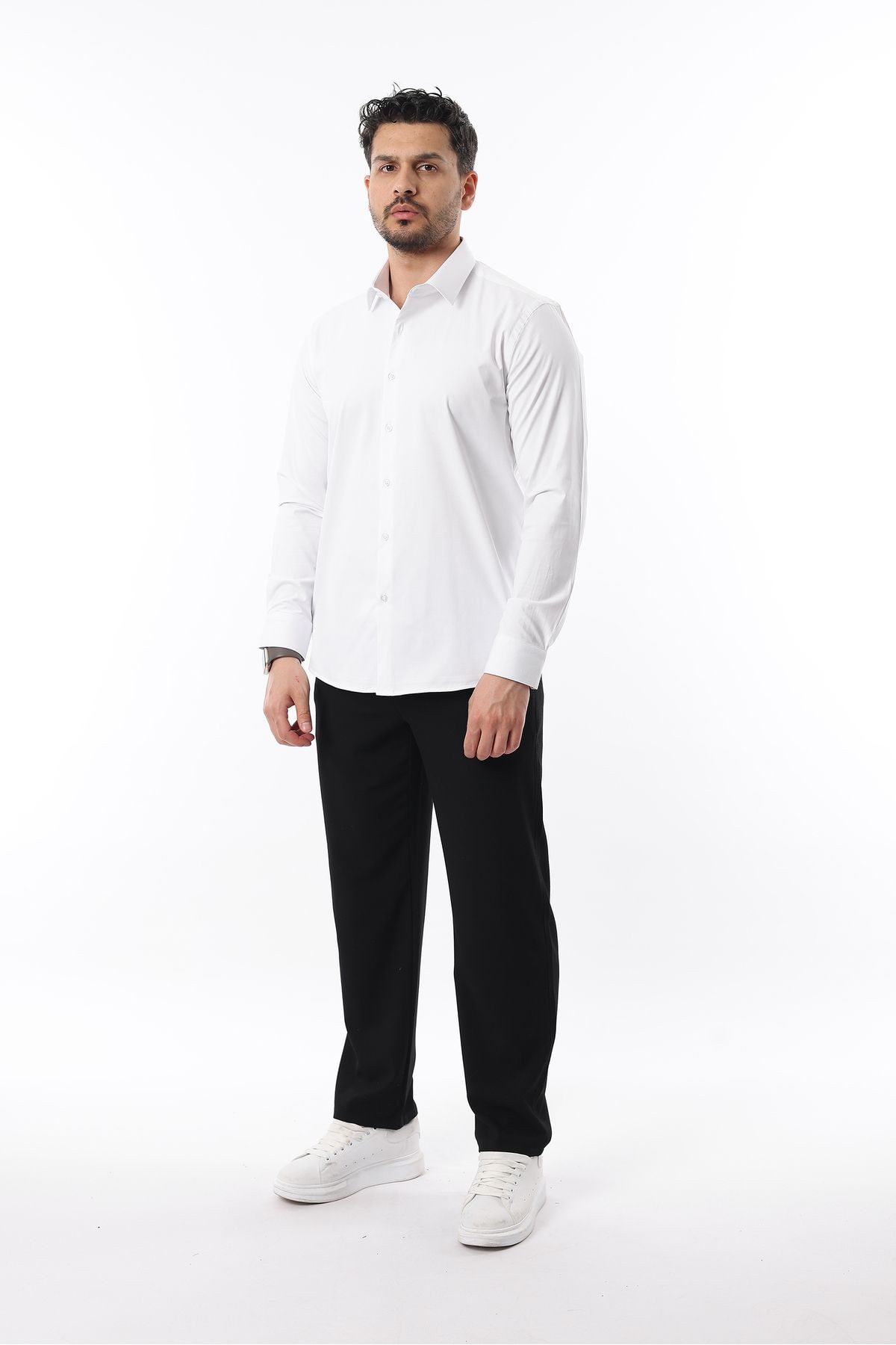 Extra likralı Modern Slim Fit Saten kumaş Uzun Kol Erkek Gömlek