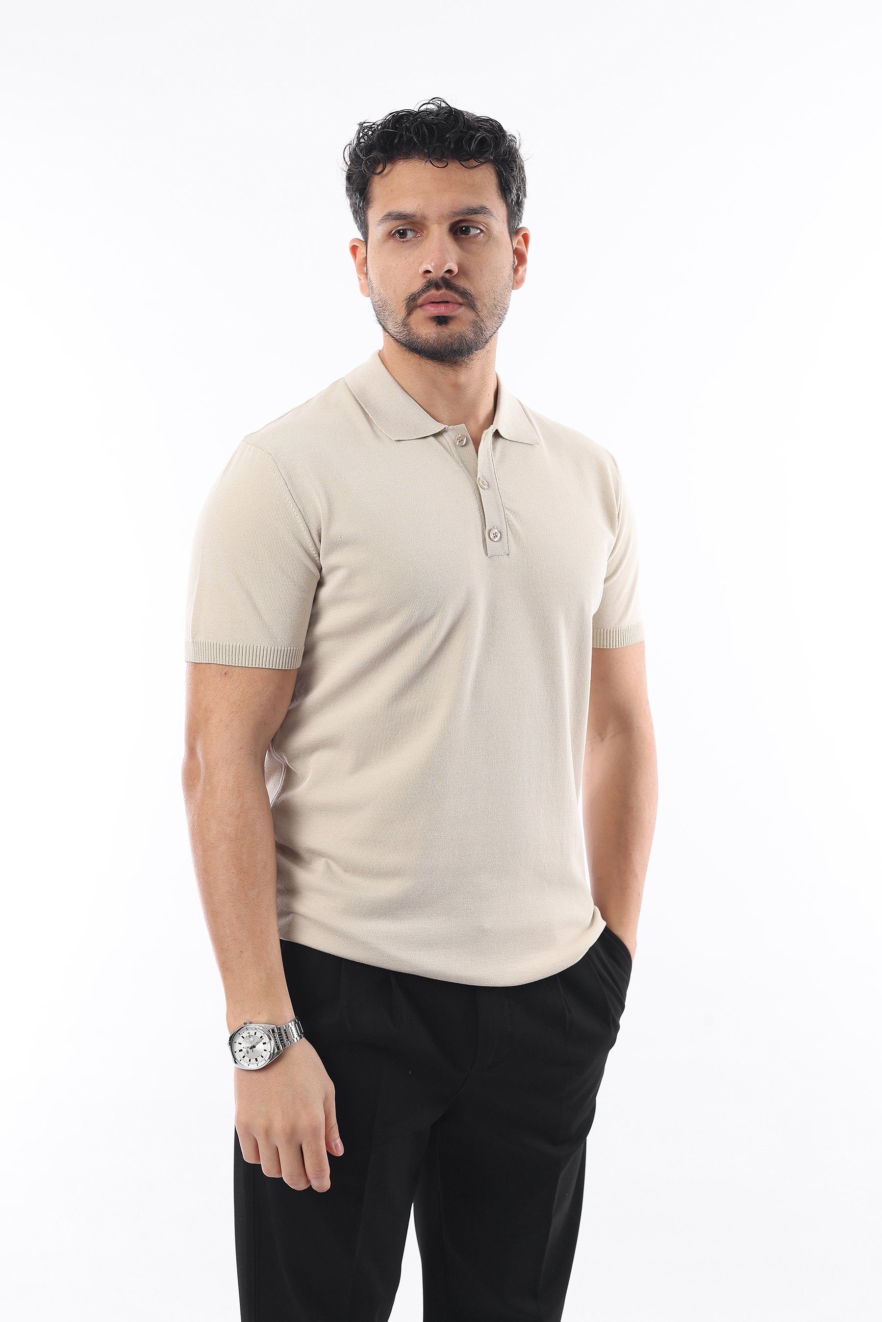 İDS Polo Yaka Triko Örme T-shirt - bej