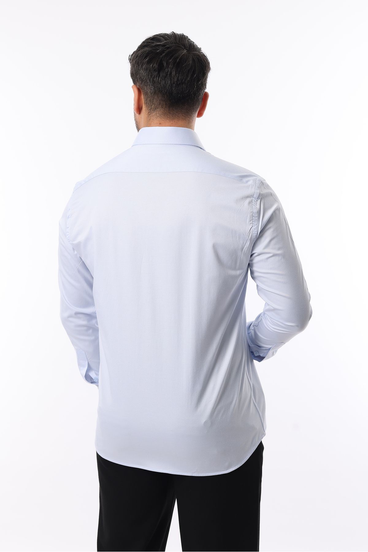 Extra likralı Modern Slim Fit Saten kumaş Uzun Kol Erkek Gömlek - mavi
