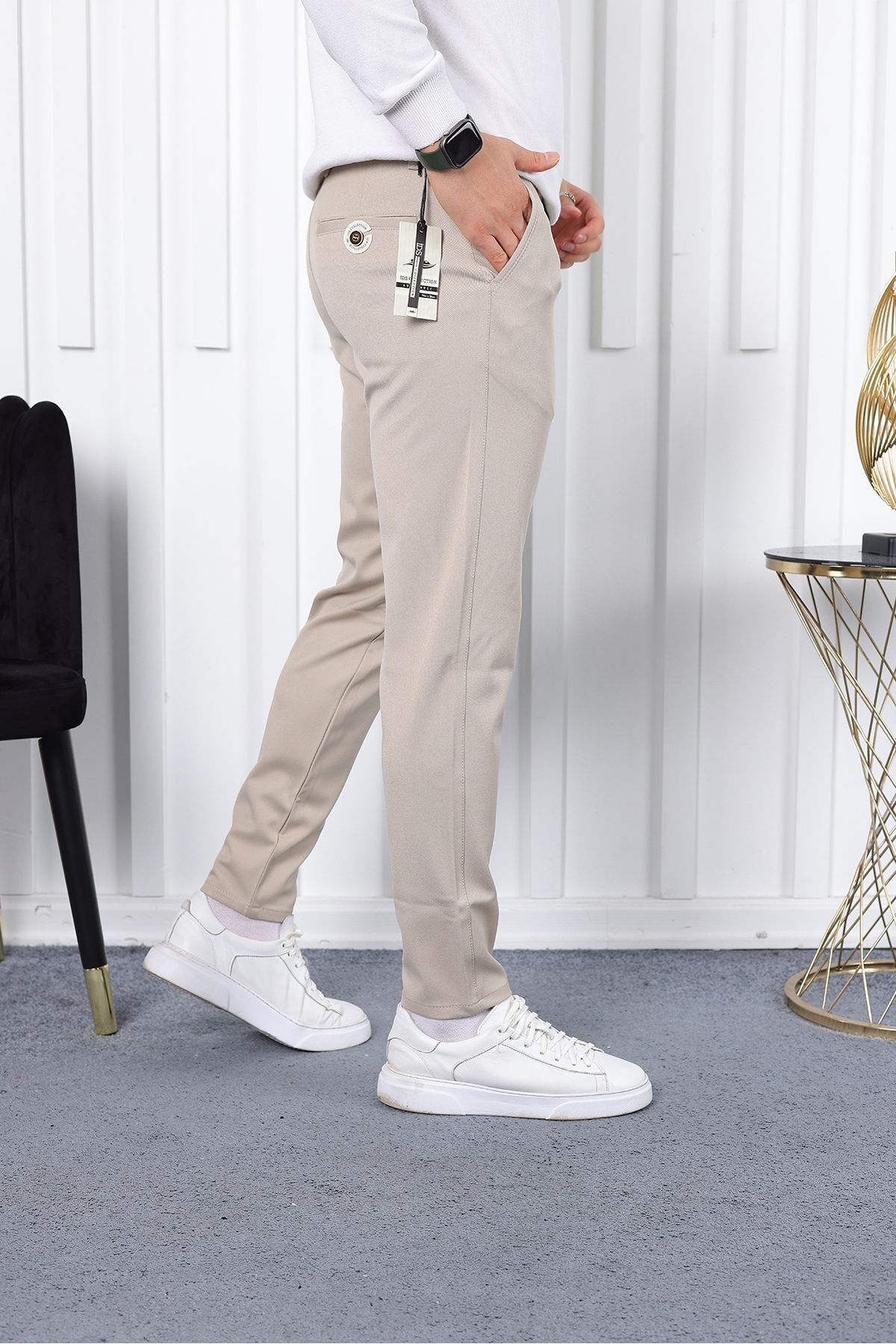 Kışlık  Slim Fit Likralı Kumaş Pantolon - bej