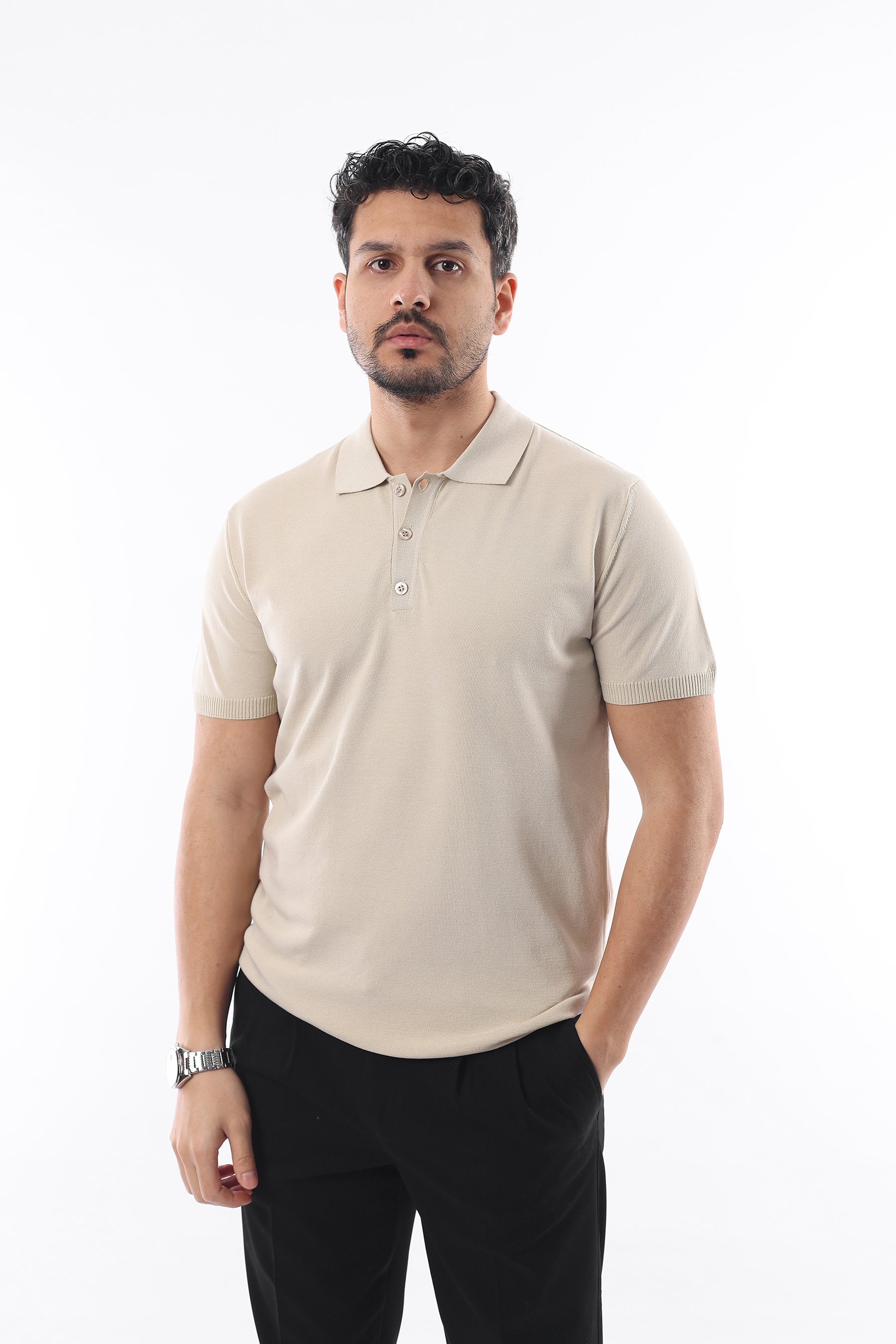 İDS Polo Yaka Triko Örme T-shirt - bej