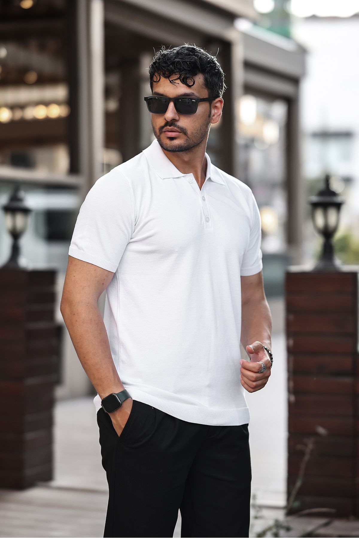 ERKEK VİSKOZ KARIŞIMLI TRİKO POLO T-SHIRT 3 DÜĞMELİ ESNEK VE NEFES ALAN KALİTELİ - beyaz