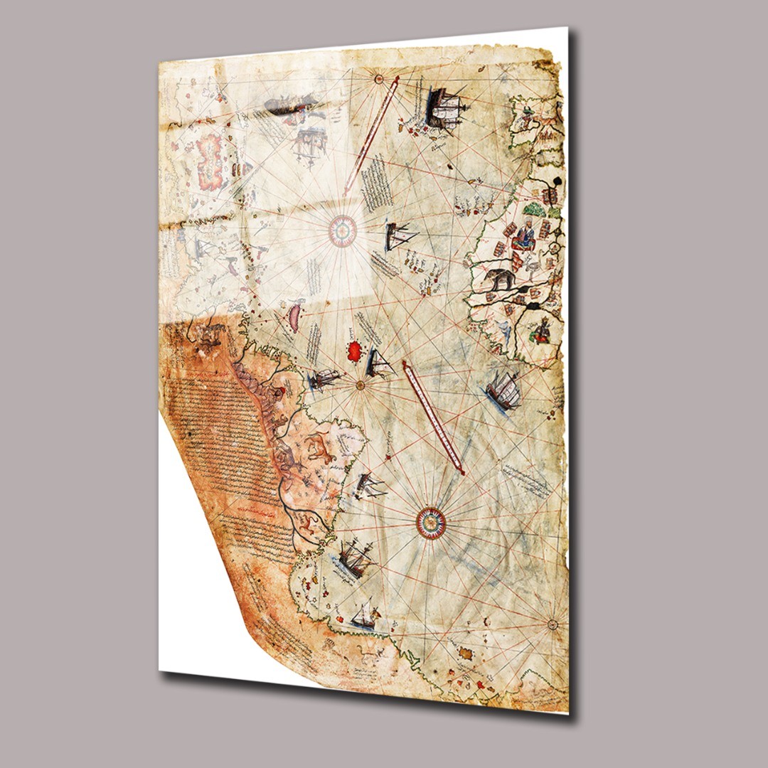 Piri Reis Beyaz Dünya Haritası Arşiv Cam Tablo  #PCT0489