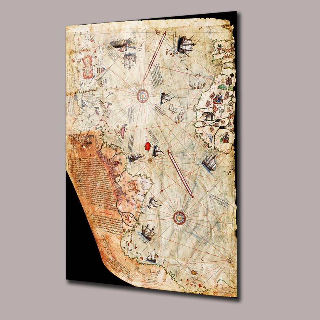 Piri Reis Dünya Haritası Arşiv Cam Tablo  #PCT0488