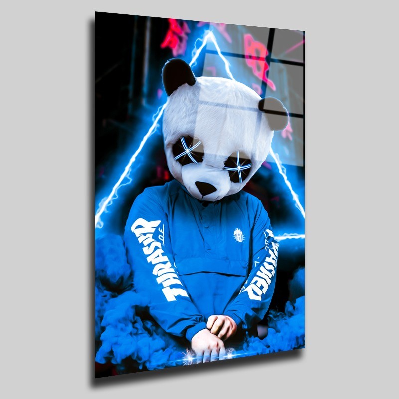 Mavili Panda Maskeli Adam Neon Cam Tablo #PCT0310