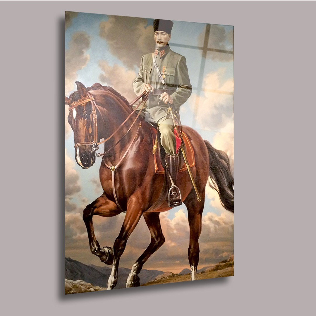 At Üstünde Atatürk Atatürk Ve Türkiye Cam Tablo #PCT0496