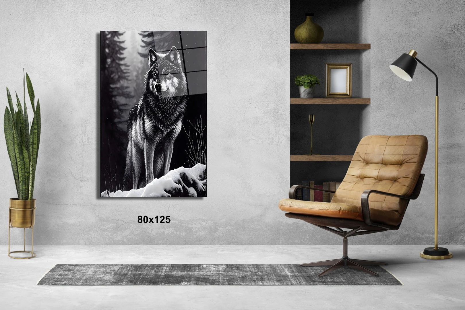 Siyah Beyaz Kurt Hayvanlar Alemi Cam Tablo #PCT0692