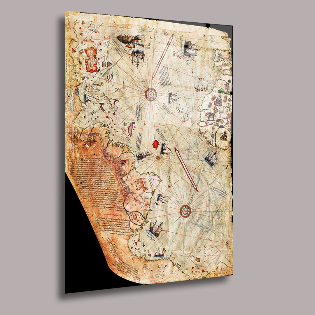 Piri Reis Dünya Haritası Arşiv Cam Tablo  #PCT0488