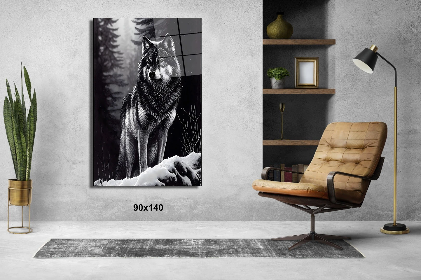 Siyah Beyaz Kurt Hayvanlar Alemi Cam Tablo #PCT0692