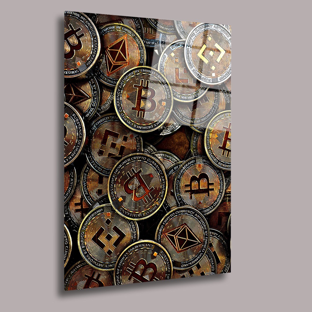 Bitcoin Logoları Dolar Cam Tablo #PCT0821