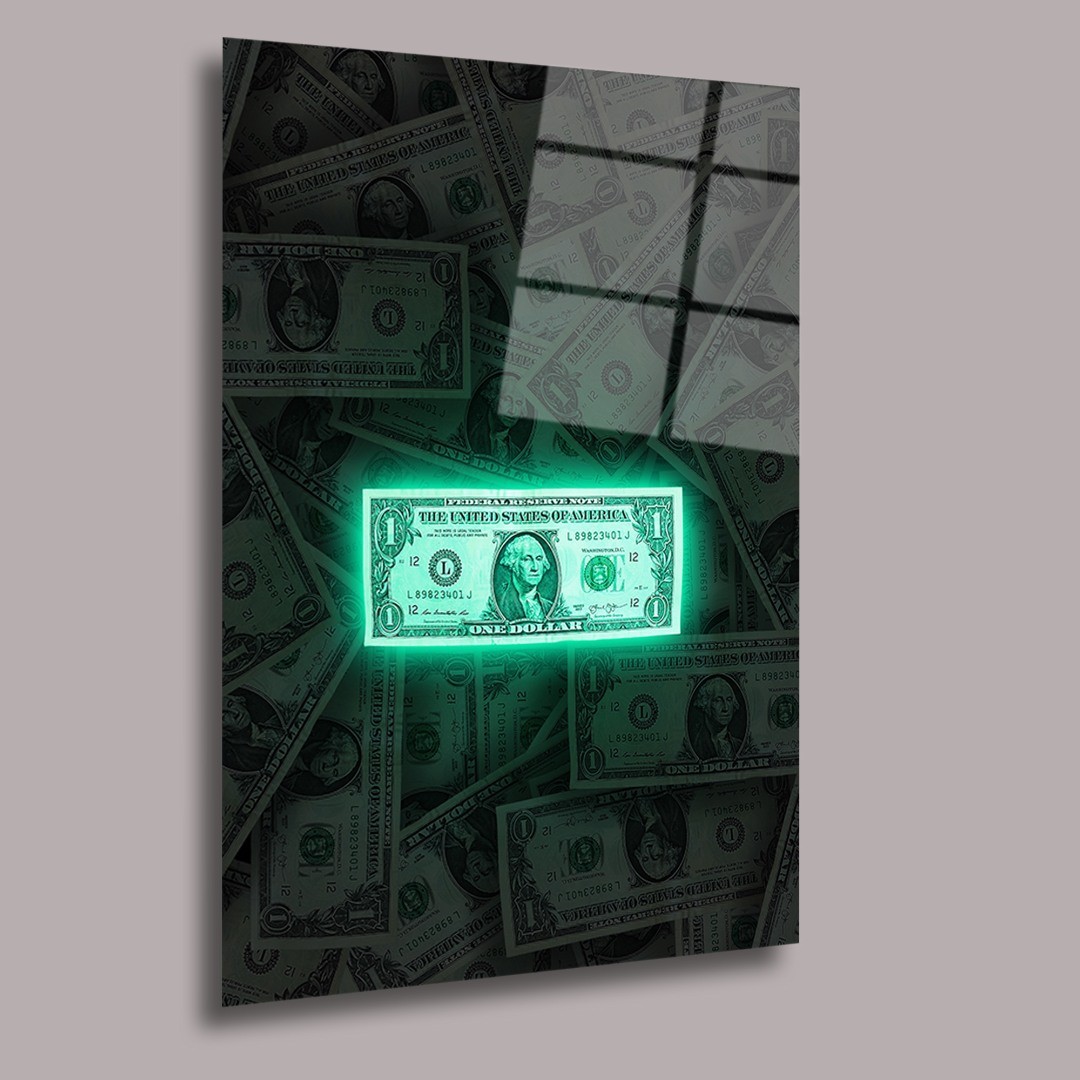 Neon Işıklı Dolar Cam Tablo #PCT0817