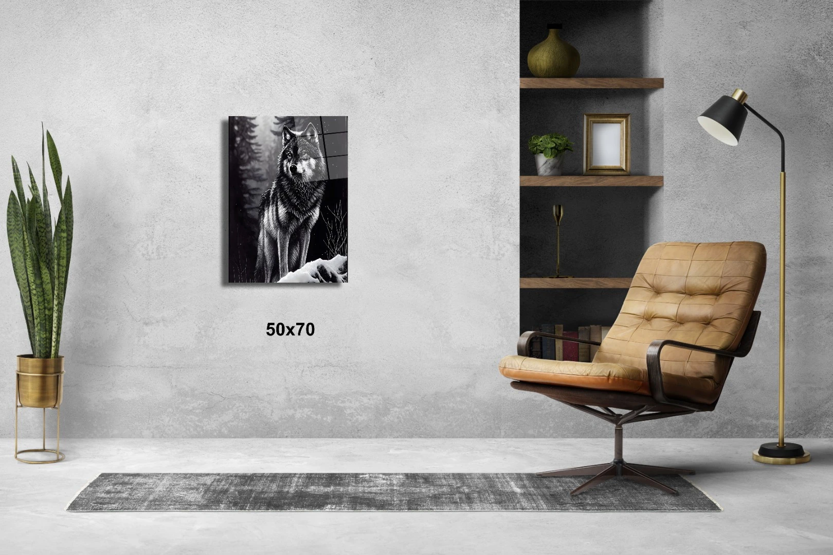 Siyah Beyaz Kurt Hayvanlar Alemi Cam Tablo #PCT0692