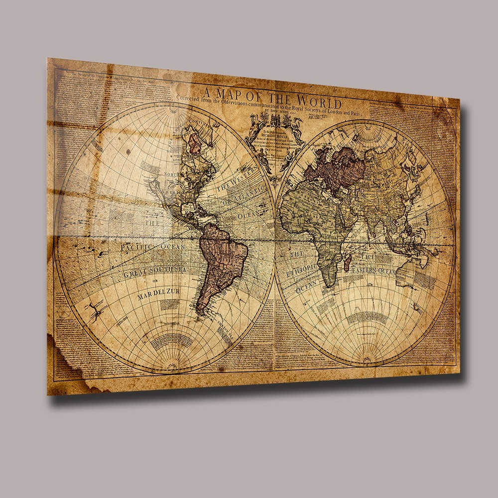 Eski Dünya Haritası Harita Cam Tablo #PCT0626