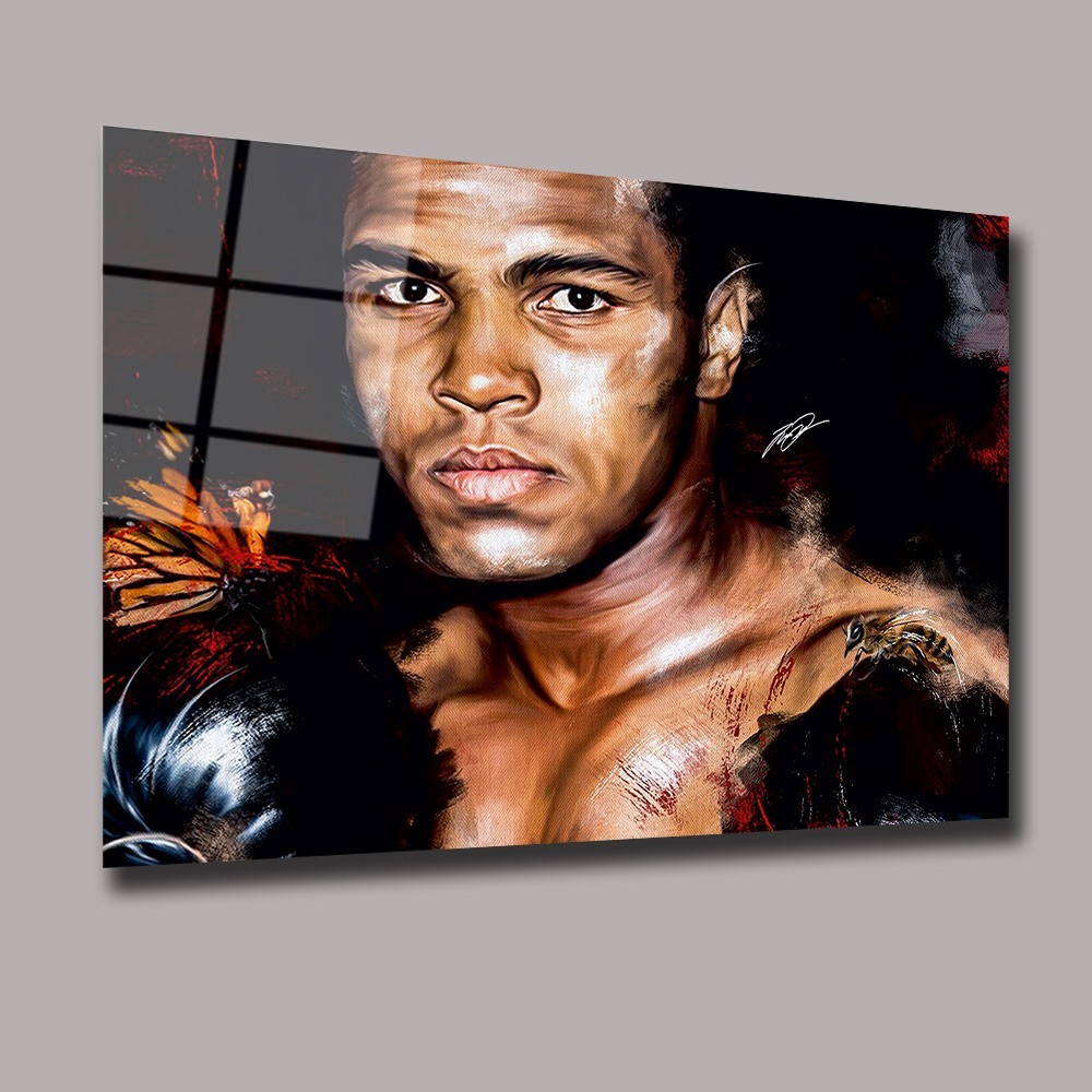 Muhammad Ali Arı ve Kelebek Detayı Sinema Ve Ünlüler Cam Tablo #PCT0929