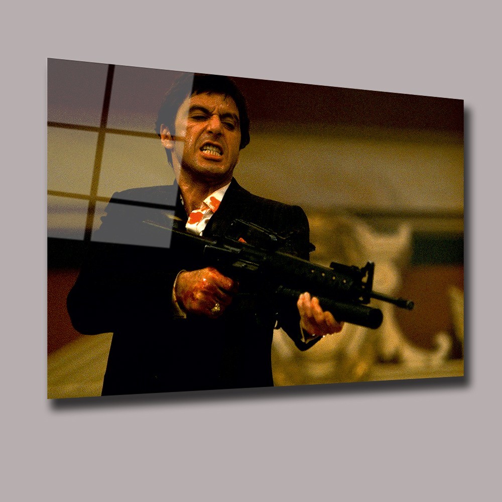 Sinirli Scarface - Tony Montana Sinema Ve Ünlüler Cam Tablo #PCT0944
