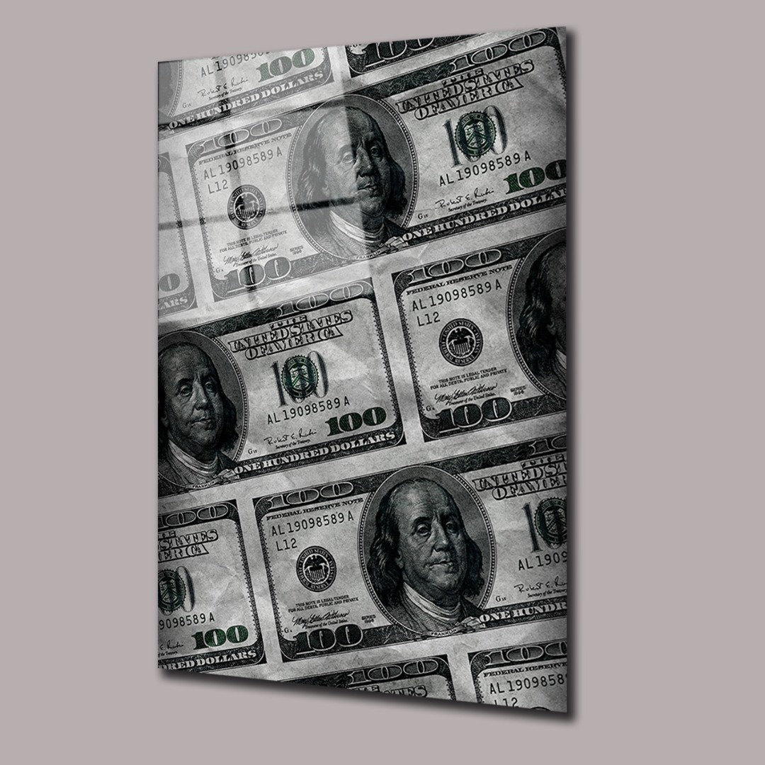 Siyah Beyaz Dolar Dolar Cam Tablo #PCT0794