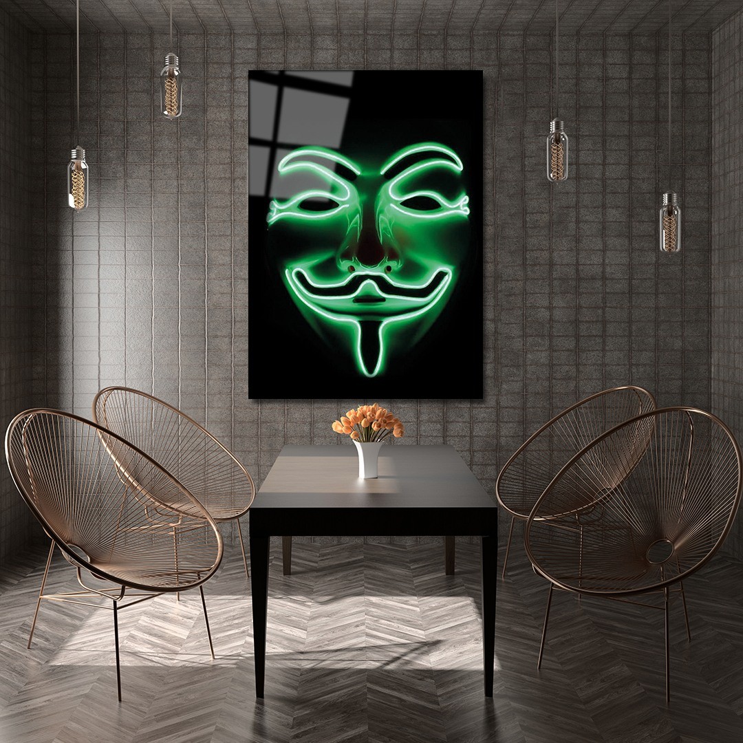 Yeşil Maske Neon Cam Tablo #PCT0200